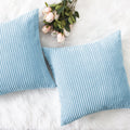 Home Brilliant Decorative Pillow Cover Light Blue Soft Velvet Corduroy Striped Set Of 2 Square Throw Pillow Covers For Couch, 18