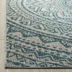 Safavieh Courtyard Collection 7'10' Square Light Grey / Teal Cy8734 Indoor/ Outdoor Waterproof Easy Cleaning Patio Backyard Mudroom Area Rug