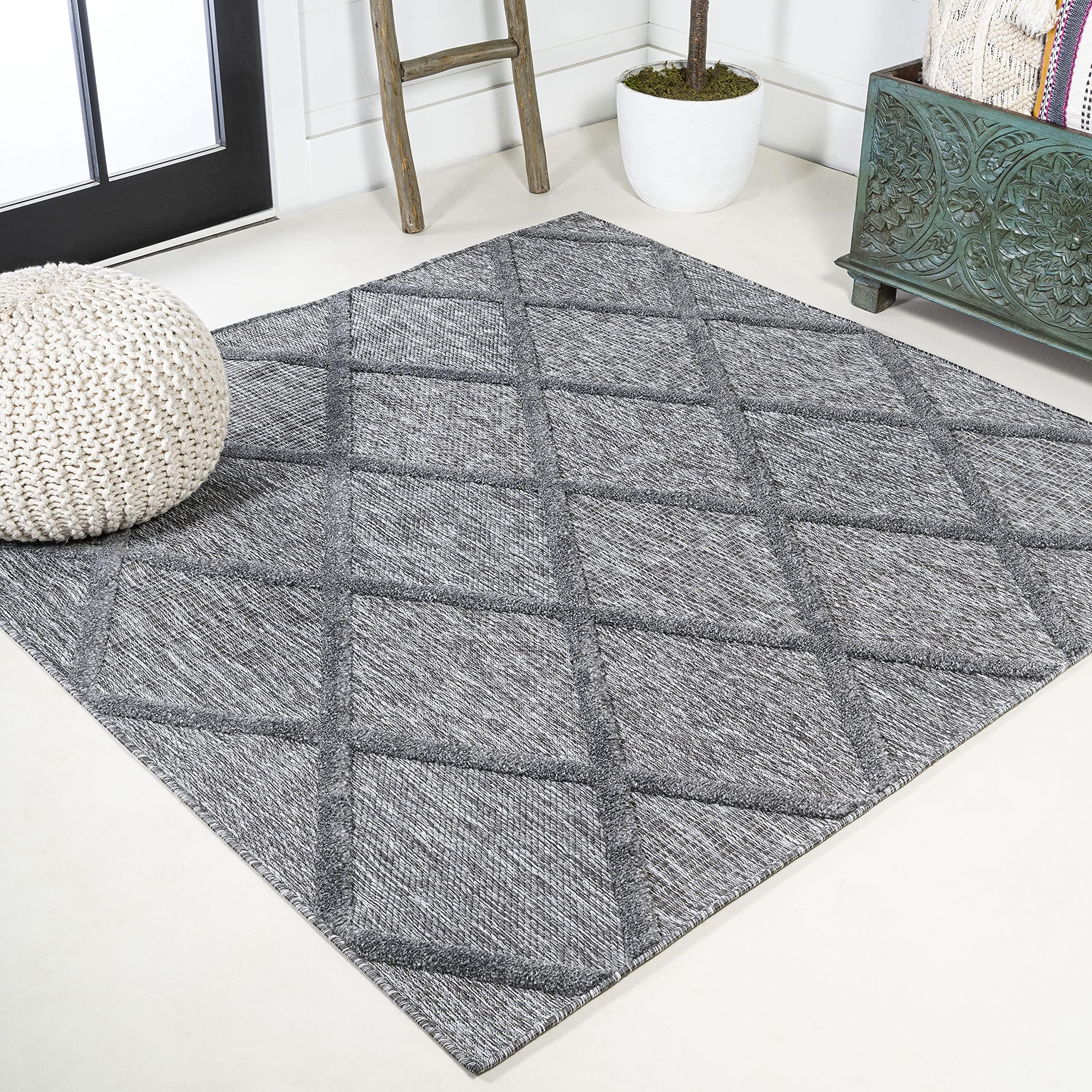Jonathan Y Ibz101A-5Sq Salines Diamond Trellis Indoor Outdoor Area Rug Bohemian Geometric Easy Cleaning Bedroom Kitchen Backyard