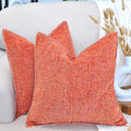 18X18 Inch Orange Throw Pillow Covers Set Of 2 Textured Chenille Fabric | Trimmed Edge Soft Decorative Cushion Covers | Modern F