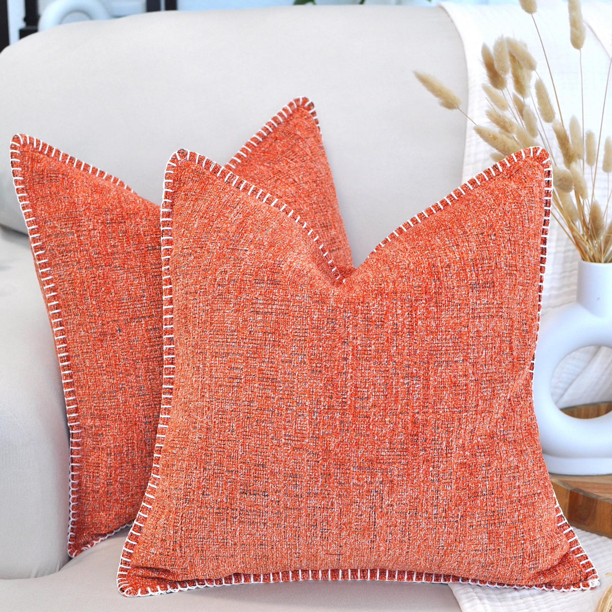 26X26 Pillow Covers Set Of 2 Orange, Extra Large Throw Pillow Covers For Couch Sofa Pillows, Soft Cozy Big Cushion Covers, Moder