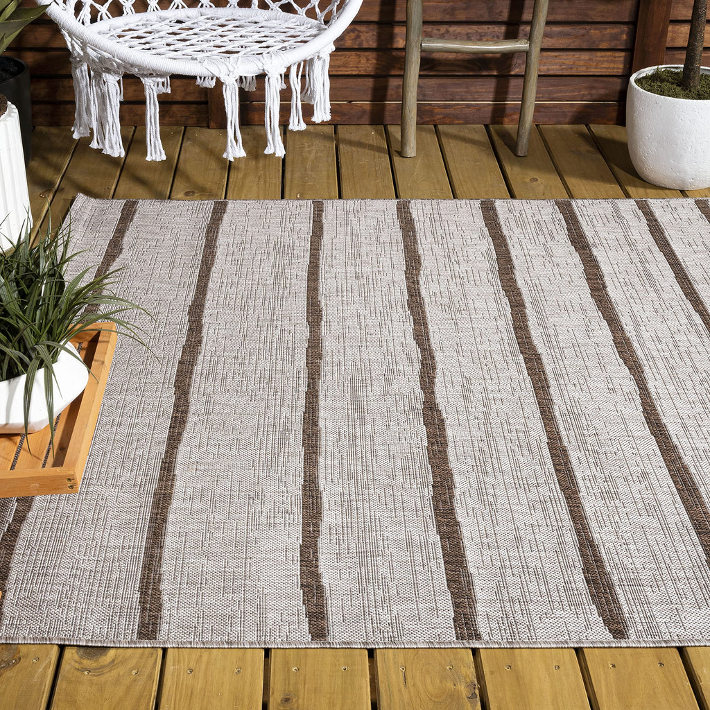 Jonathan Y Smb125A-4 Colonia Berber Stripe Indoor Outdoor Area-Rug Bohemian Contemporary Easy-Cleaning Bedroom Kitchen Backyard Patio Non Shedding, 4 X 6, Beige/Brown