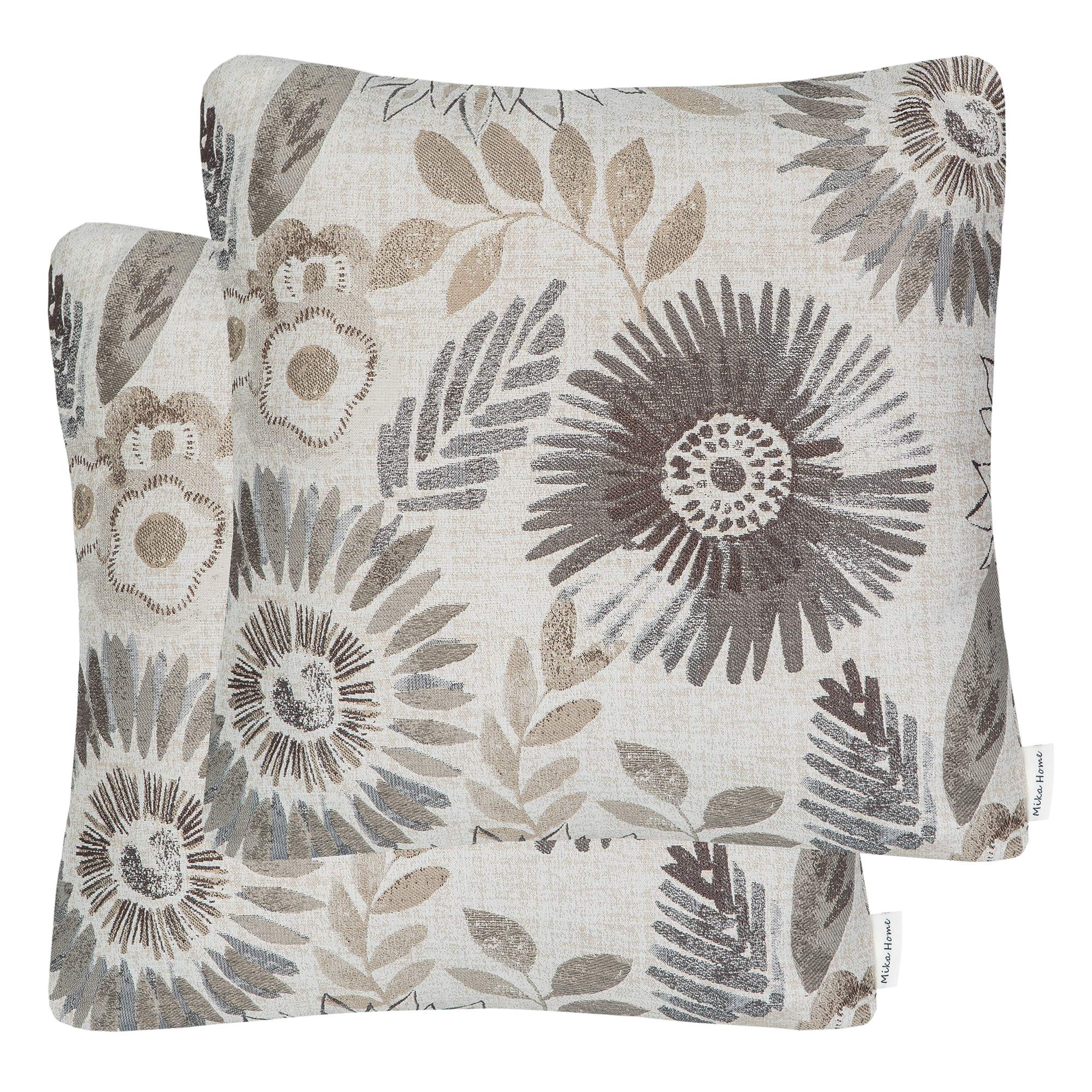 Mika Home Pack Of 2 Throw Pillow Covers Decorative Pillow Cases For Sofa Couch Bed,Sunflower Pattern,22X22 Inches,Grey Cream