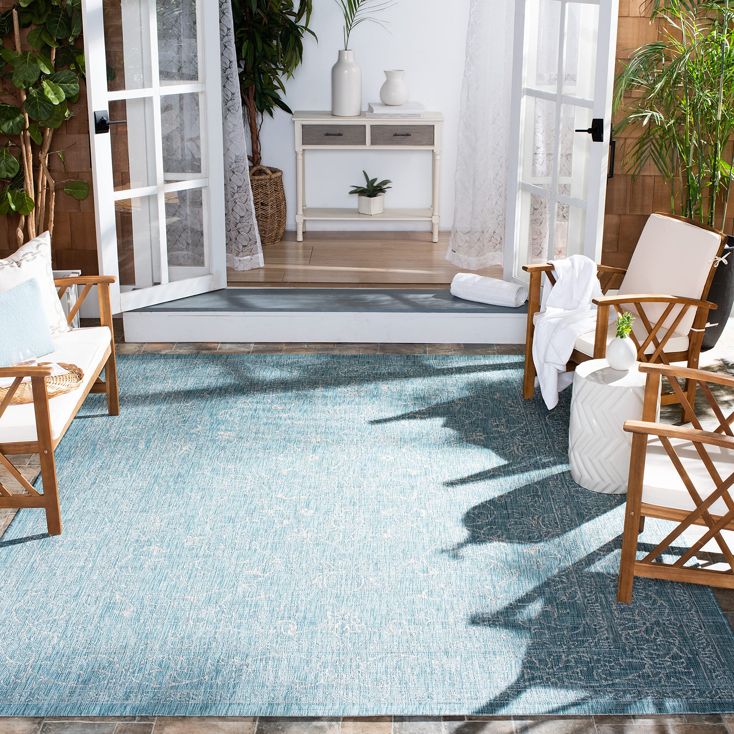 Safavieh Courtyard Collection 5'3' X 7'7' Aqua/Grey Cy8680 Indoor/ Outdoor Patio Backyard Mudroom Area Rug