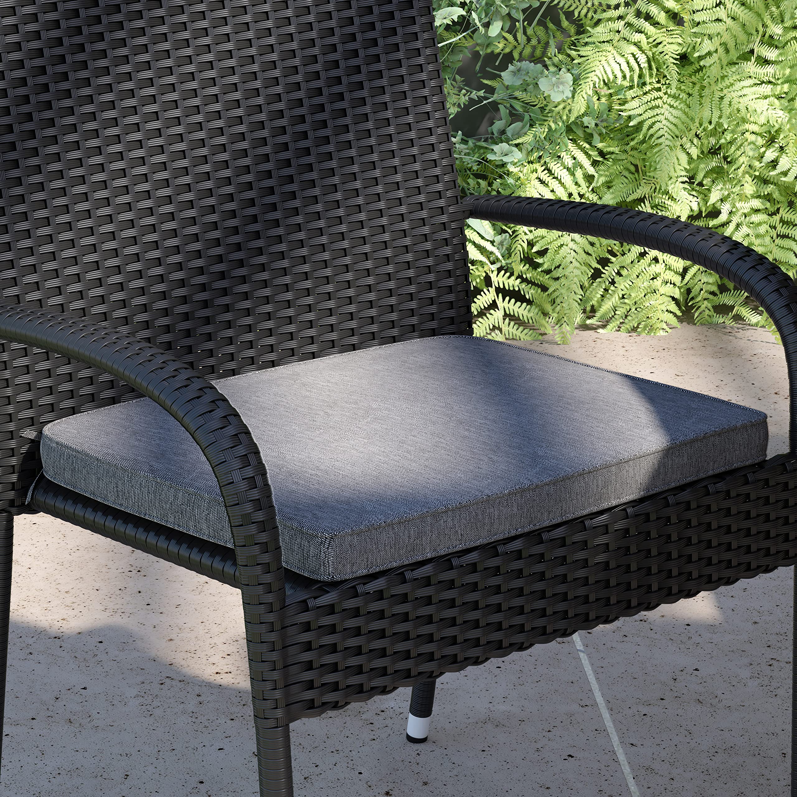 Contemporary Indoor/Outdoor Wicker Chair Cushions with Corner Ties, Set of 4