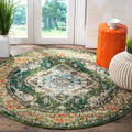 SAFAVIEH Monaco Collection Area Rug - 8 Round, Forest Green & Light Blue, Boho Medallion Distressed Design, Non-Shedding & Easy