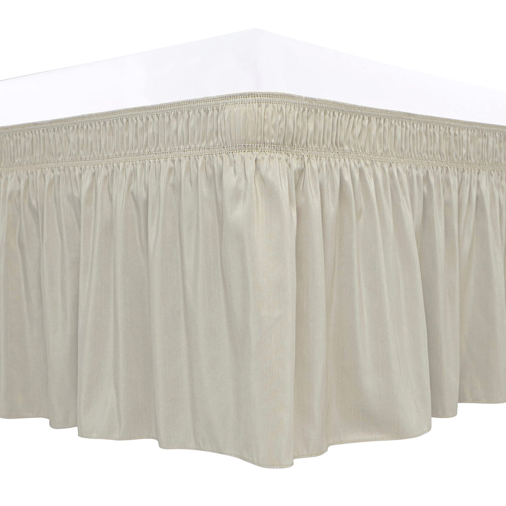 Biscaynebay Wrap Around Bed Skirts For Queen Beds With 18' Drop, Camel Grey Adjustable Elastic Dust Ruffles Easy Fit Wrinkle Re