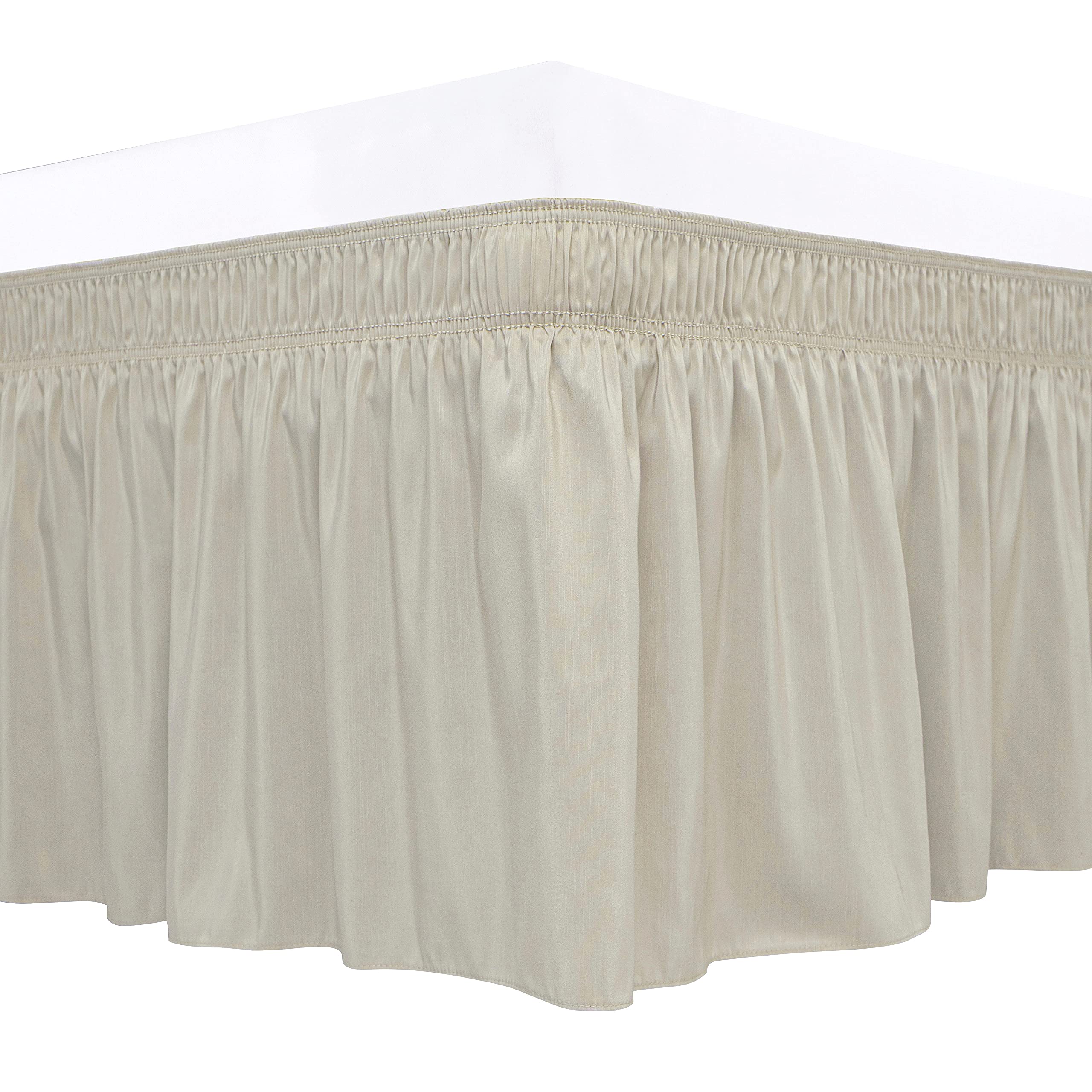 Biscaynebay Wrap Around Bed Skirts For Queen Beds With 18' Drop, Camel Grey Adjustable Elastic Dust Ruffles Easy Fit Wrinkle Re