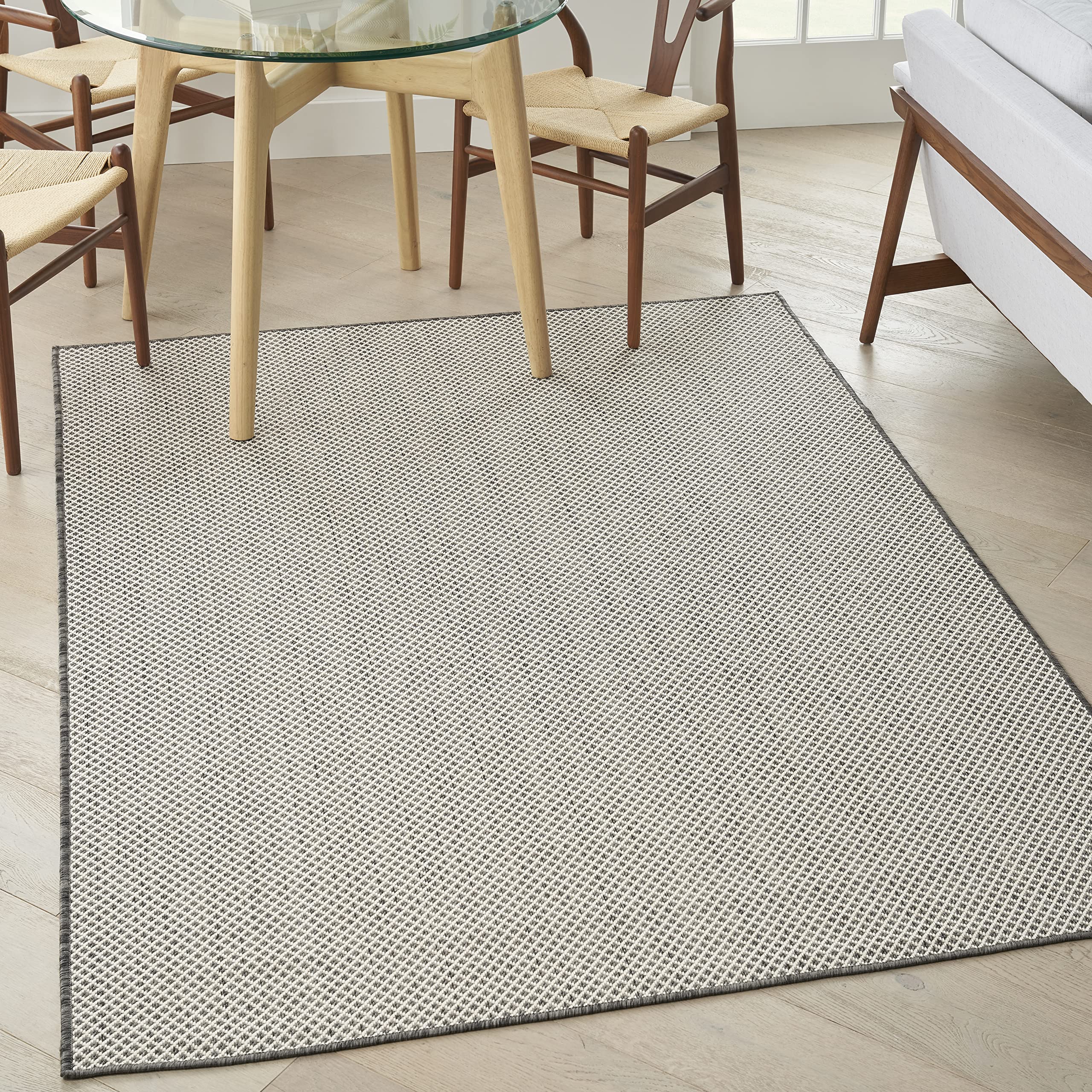 Nourison Courtyard Indoor/Outdoor Ivory Charcoal 6' X 9' Area Rug, Geometric, Easy Cleaning, Non Shedding, Bed Room, Living Room