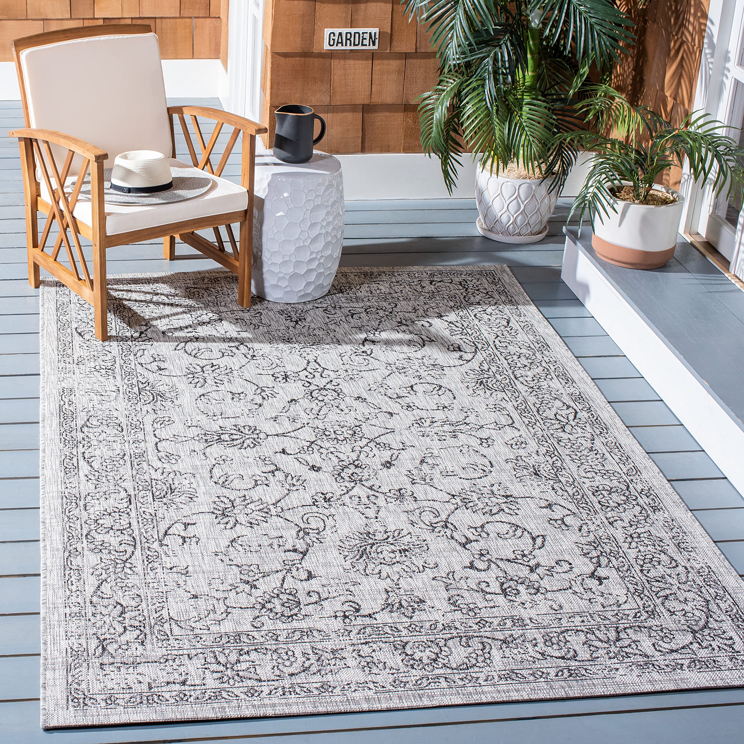 Safavieh Courtyard Collection 4' X 5'7' Grey/Black Cy8680 Indoor/ Outside Waterproof Easy Cleansingpatio Backyard Mudroom Area Mat