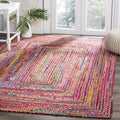 SAFAVIEH Cape Cod Collection Accent Rug - 4 x 6, Red & Multi, Handmade Boho Braided Jute & Cotton, Ideal for High Traffic Area
