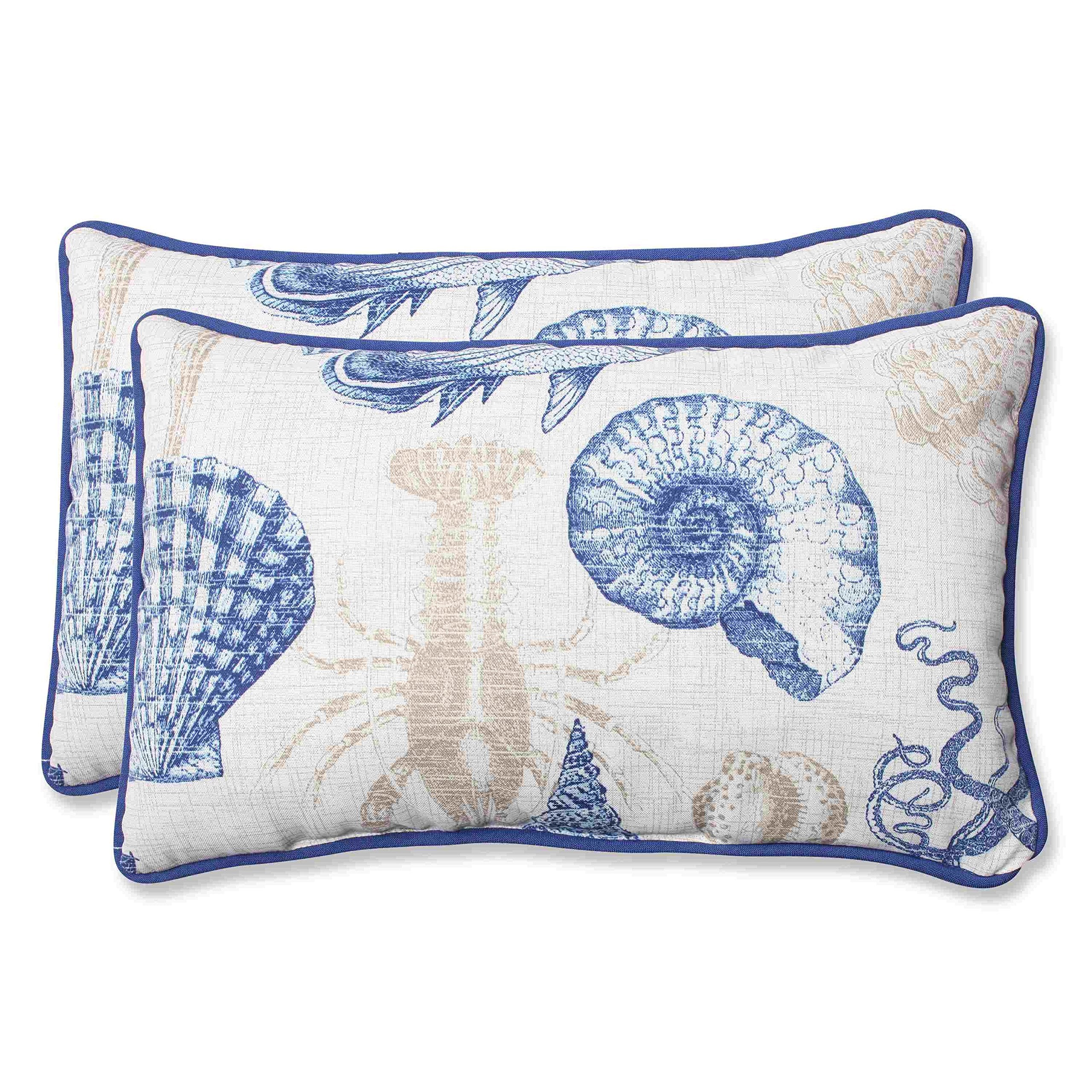 Pillow Perfect Outdoor Sea Life Marine Rectangular Throw Pillow, Set Of 2,Blue,11.5' X 18.5'