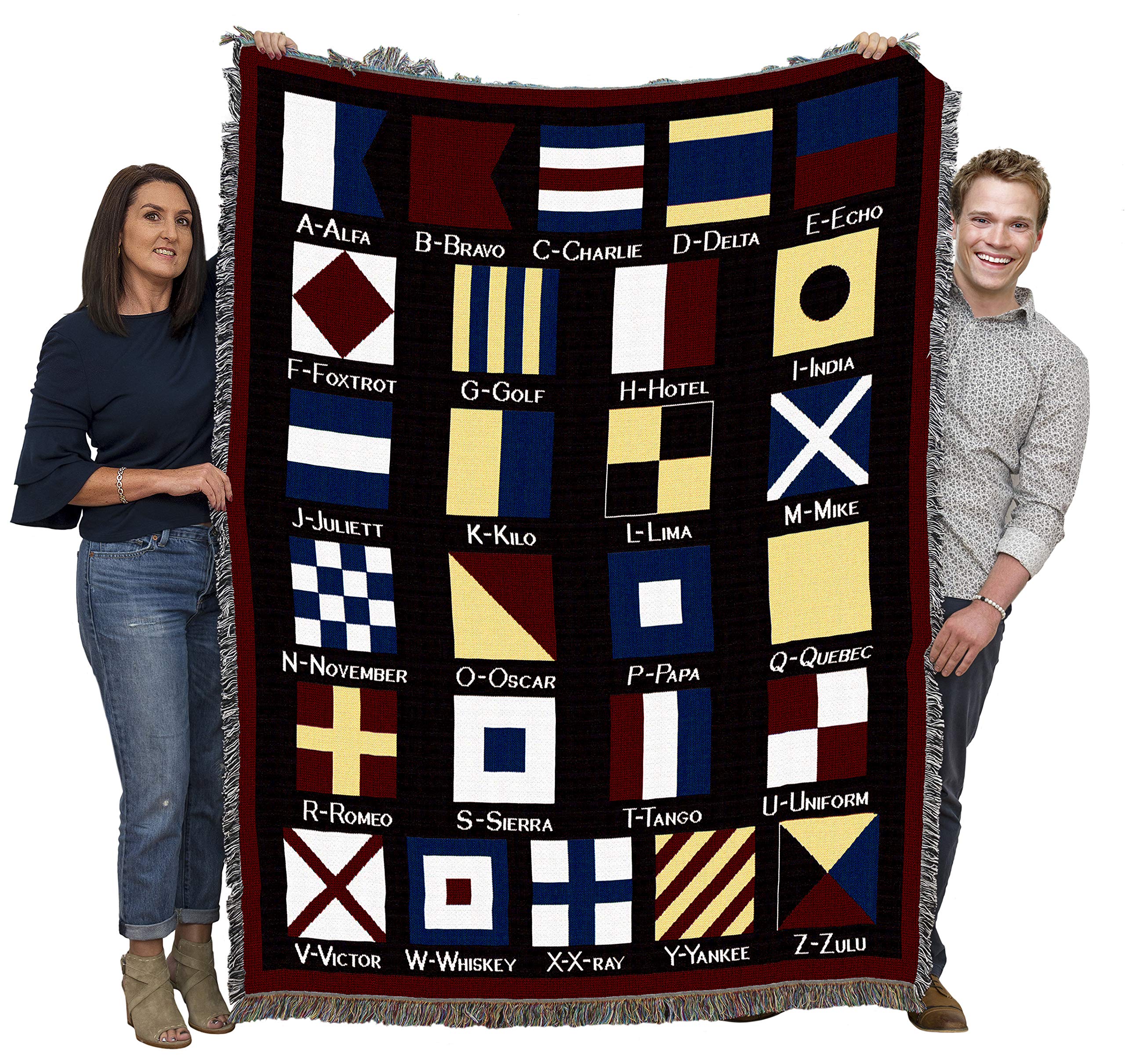 Pure Country Weavers Nautical Flags Blanket - Coastal Ocean Beach Gift Tapestry Throw Woven From Cotton - Made In The Usa (72X54