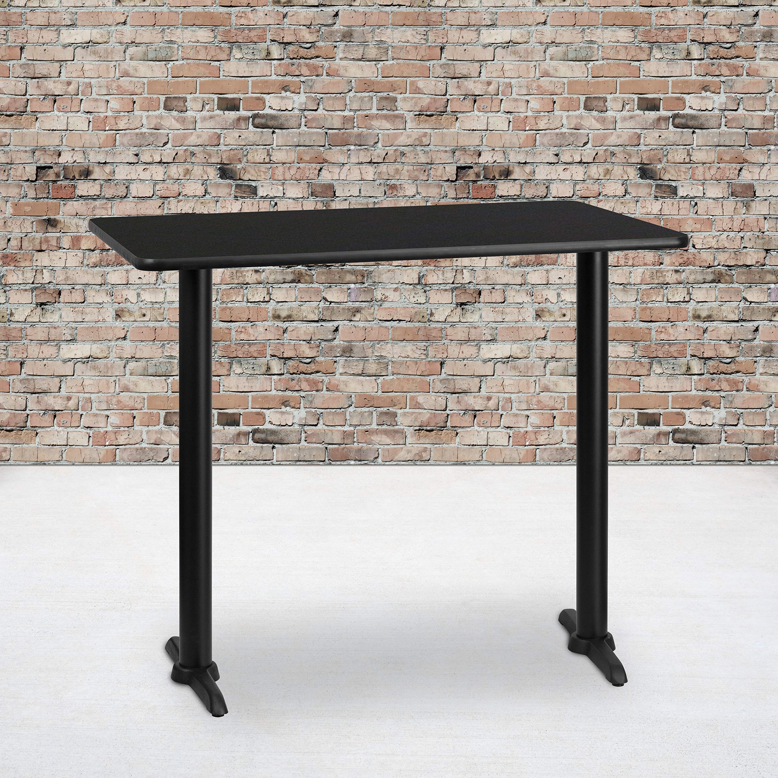 Flash Furniture 30'' X 48'' Rectangular Black Laminate Table Top With 5'' X 22'' Bar Height Table Bases