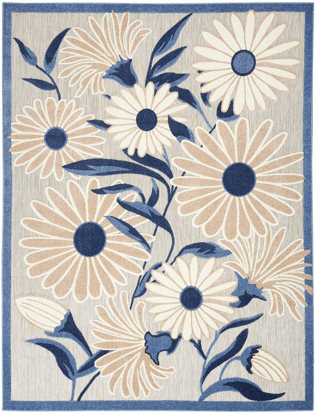 Nourison Aloha Indoor/Outdoor Blue/Grey 7' X 10' Area Rug, Easy Cleaning, Non Shedding, Bed Room, Living Room, Dining Room, Kitchen (7X10)