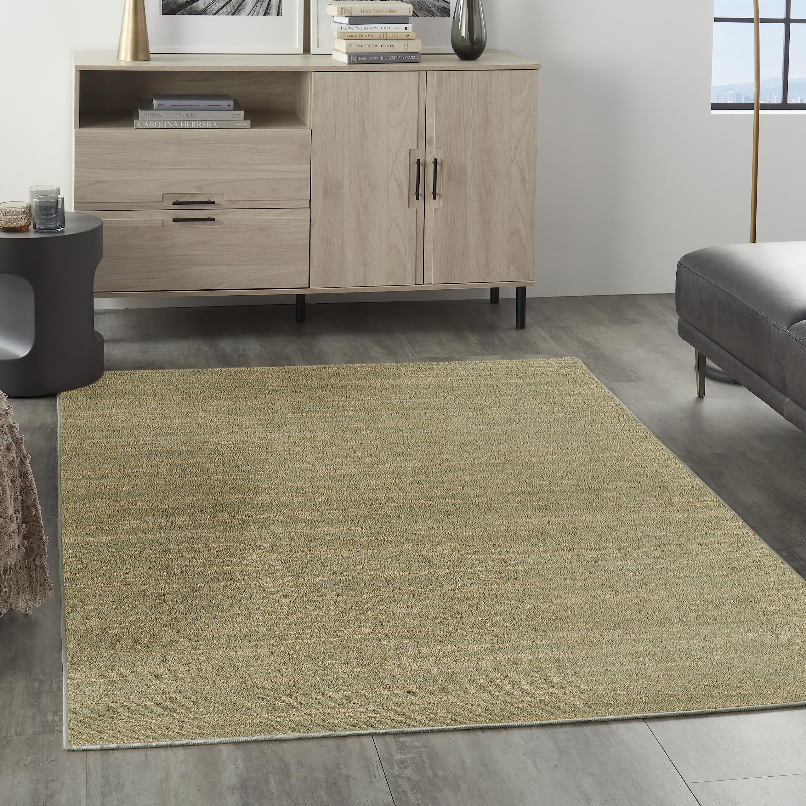 Nourison Essentials Indoor/Outdoor Green Gold 4' X 6' Area Rug, Easy Cleaning, Non Shedding, Bed Room, Living Room, Dining Room, Backyard, Deck, Patio (4X6)