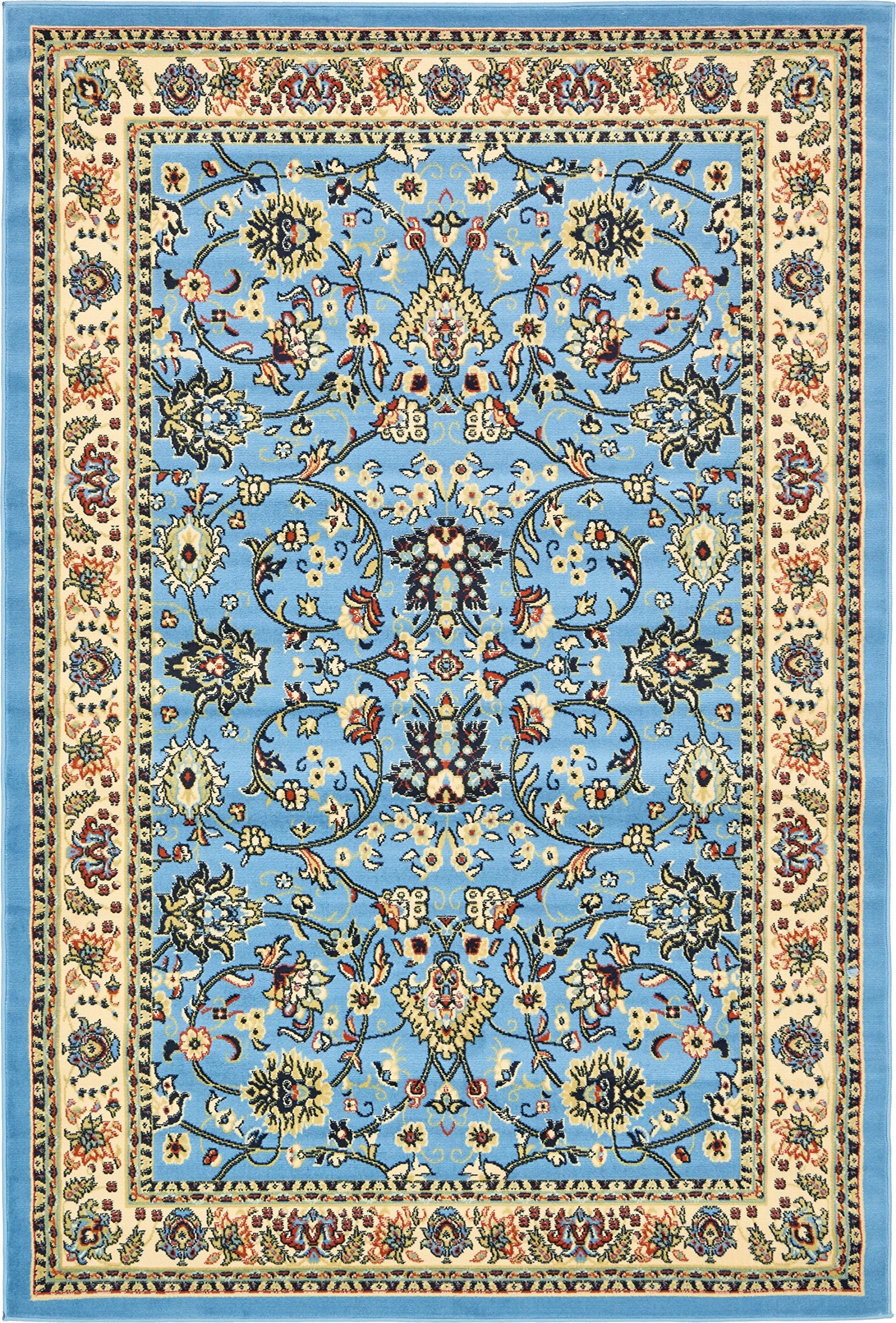 Unique Loom Sialk Hill Collection Area Rug - Washington (6 1 x 9 Rectangle Light Blue/Navy Blue)