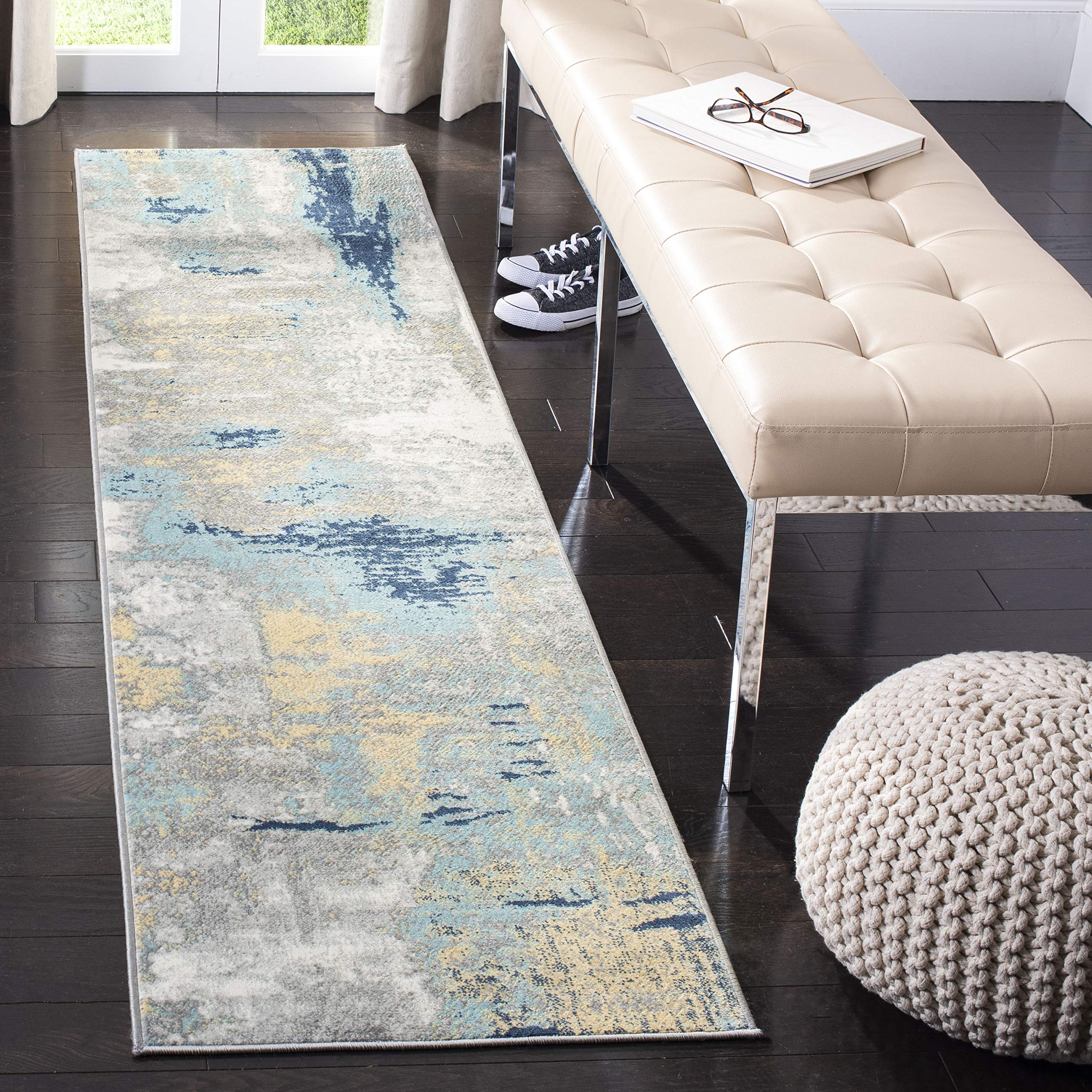 SAFAVIEH Jasper Collection Runner Rug - 2 x 20, Grey & Gold, Modern Abstract Design, Non-Shedding & Easy Care, Ideal for High 