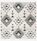 Safavieh Moroccan Tassel Shag Collection Area Rug - 12 Square, Ivory/Grey, Geometric Design, Plush 1.5 Inch Thick Ideal for Hig
