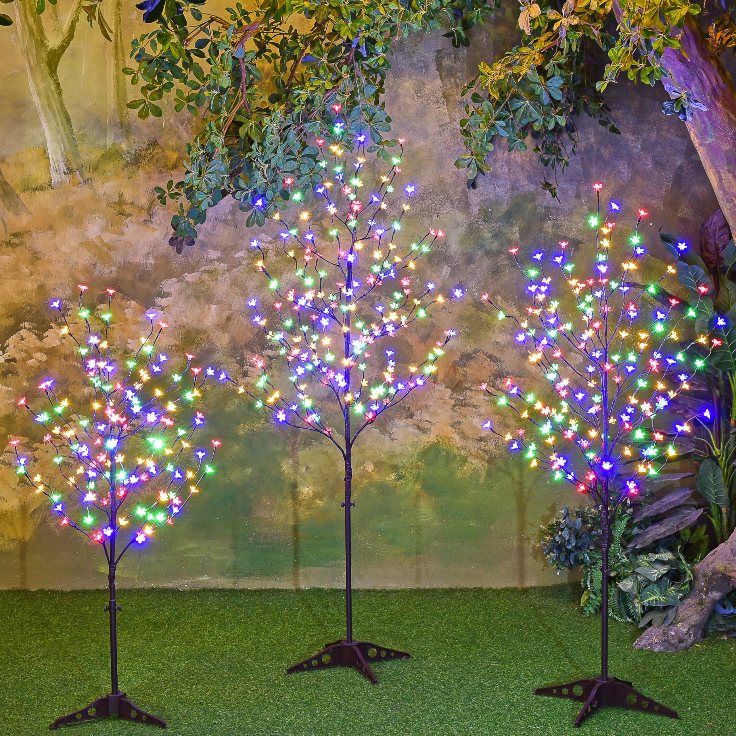 Lightshare Lighted Cherry Blossom Tree, 4FT, 5FT and 6FT, Pack of 3, Warm White to Multicolor, Decorate Home Garden, Summer, Wed