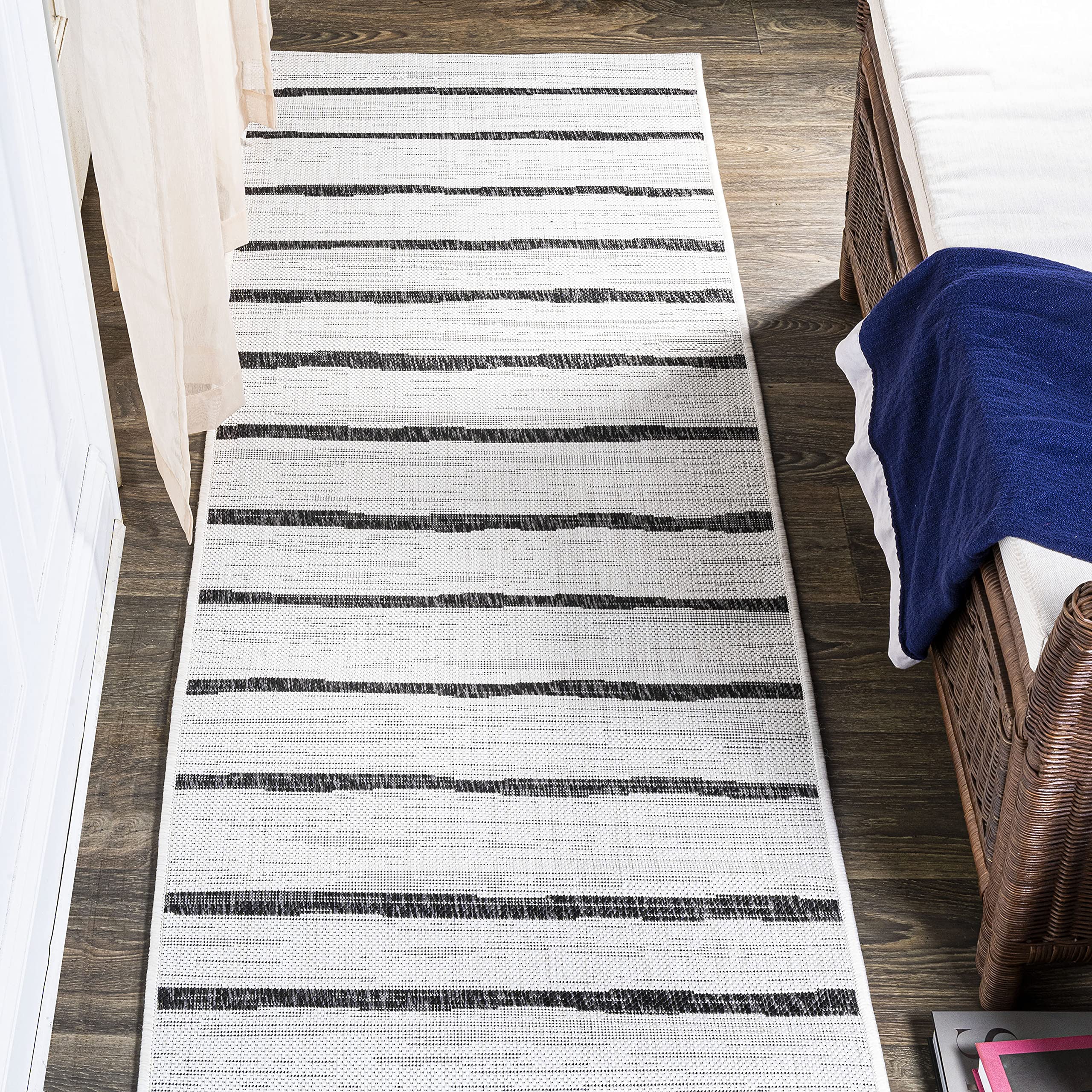 Jonathan Y Smb125D-28 Colonia Berber Stripe Indoor/Outdoor 2 Ft. X 8 Ft. Runner Rug, Contemporary, Bohemian, Minimalistic, Rusti