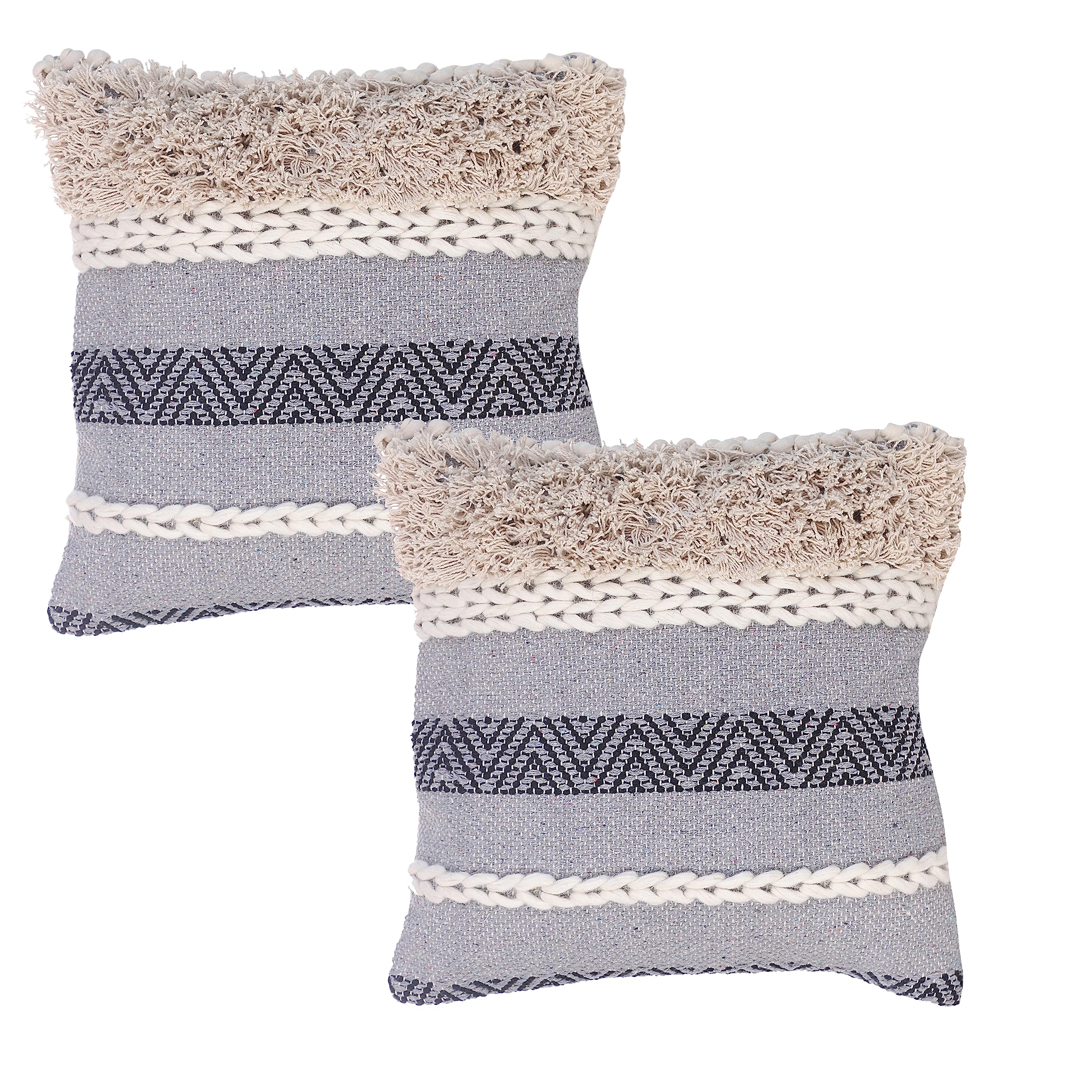 The Urban Port 18 x 18 Cotton Accent Throw Pillows, Geometric Lined Pattern, Set of 2, Multicolor, 2 Count