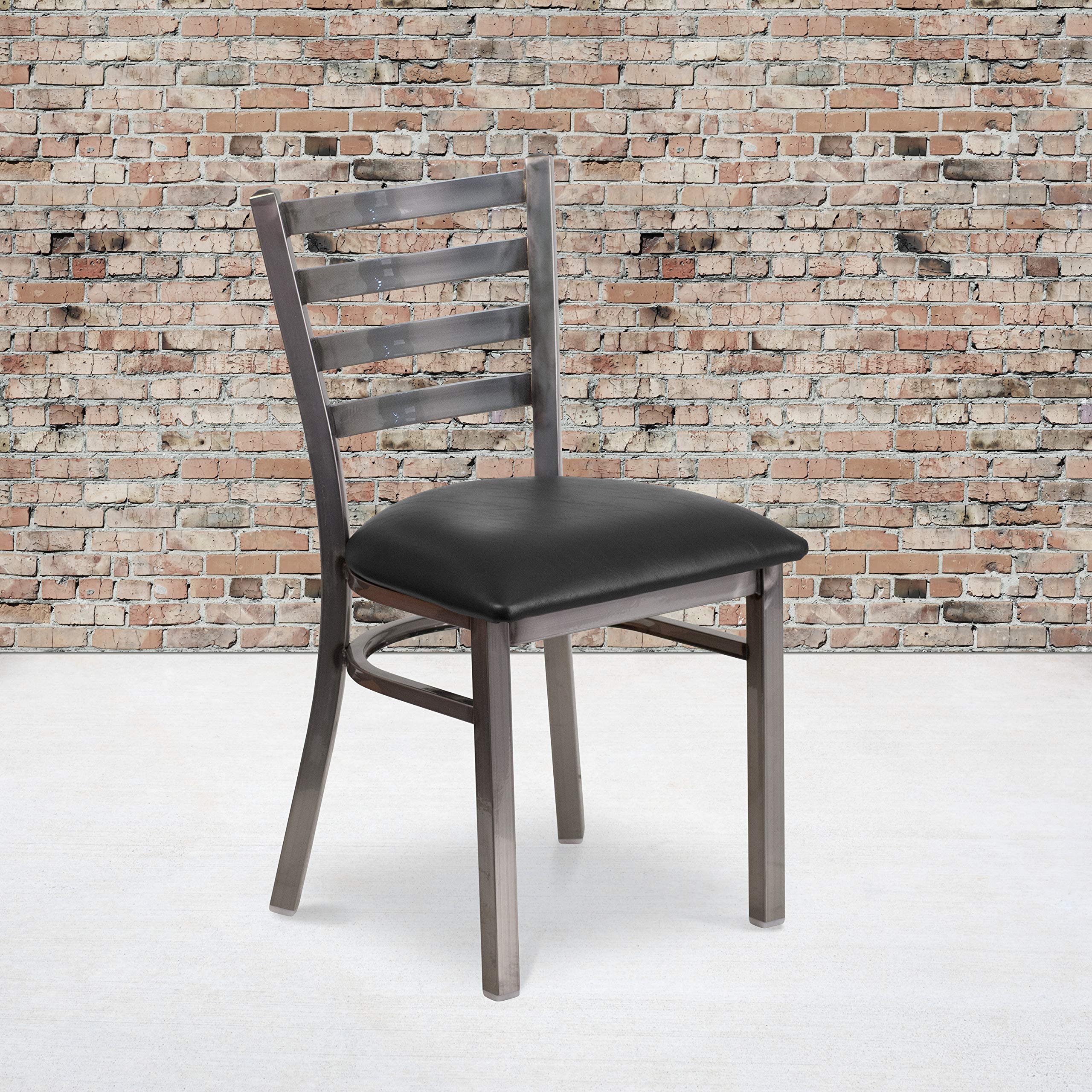 Flash Furniture Hercules Series Clear Coated Ladder Back Metal Restaurant Chair - Black Vinyl Seat