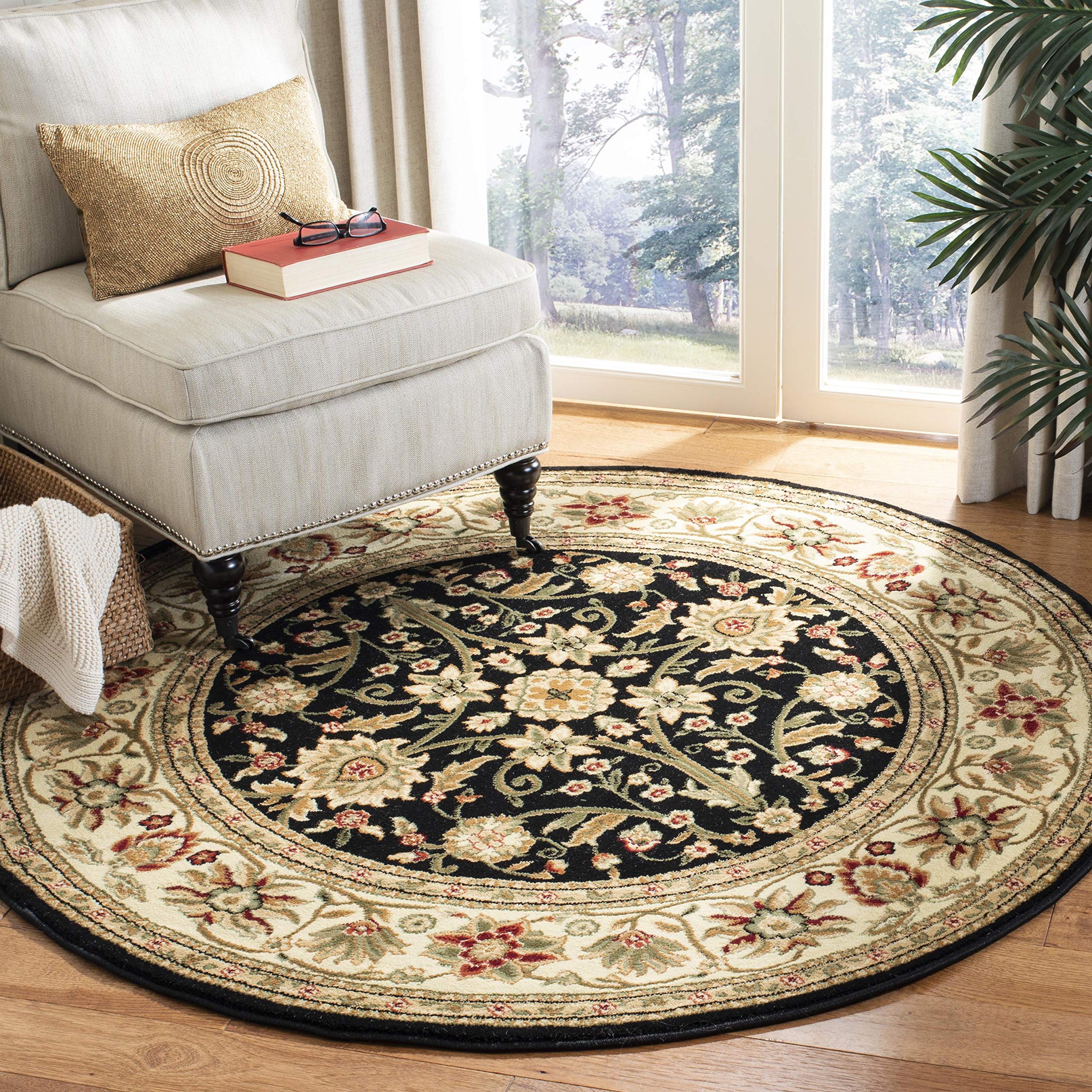 SAFAVIEH Lyndhurst Collection Area Rug - 33 Round, Black & Ivory, Traditional Oriental Design, Non-Shedding & Easy Care, Ideal 