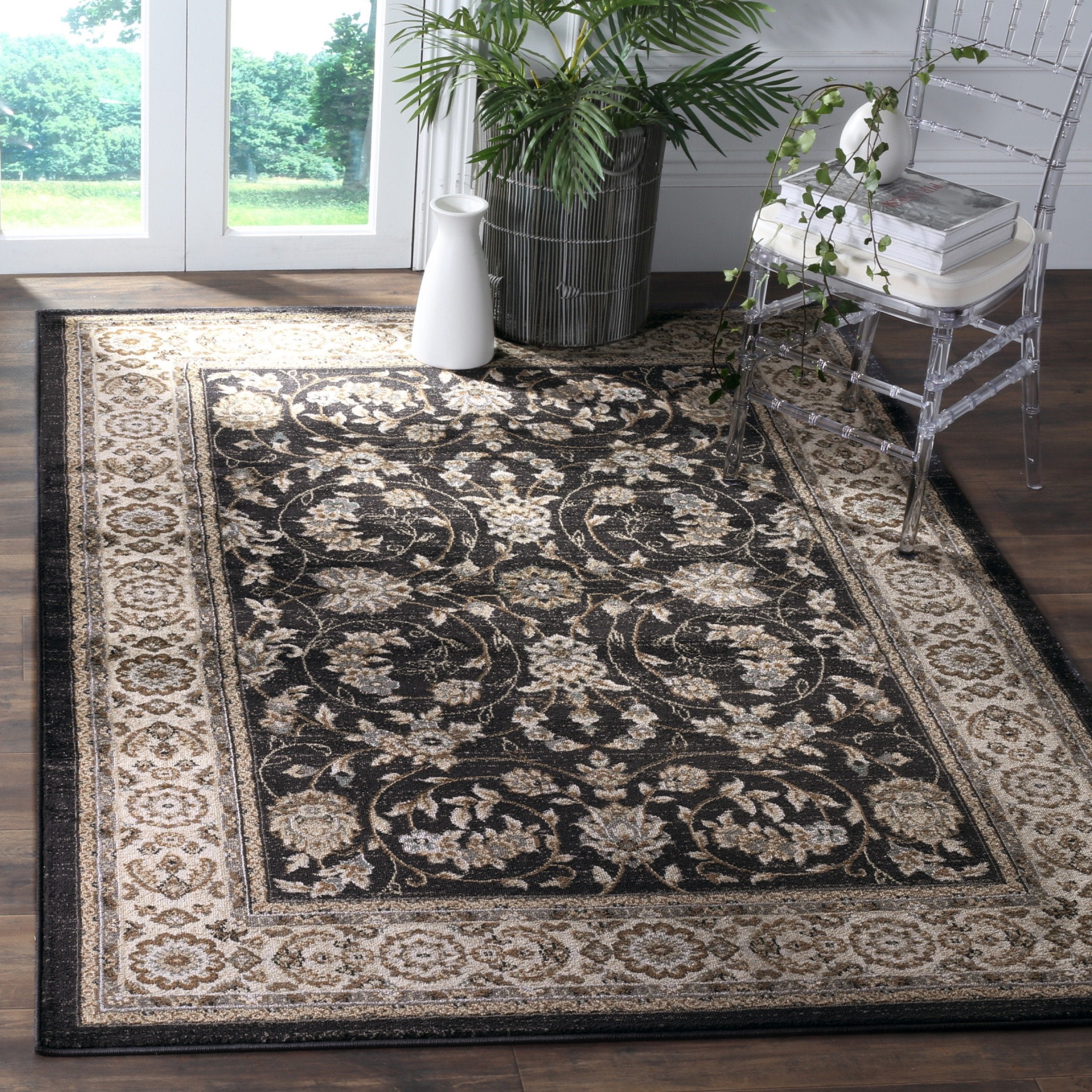 SAFAVIEH Lyndhurst Collection 7 Square Anthracite / Cream LNH340D Traditional Oriental Non-Shedding Living Room Bedroom Dining 