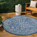 Jonathan Y Smb100B-4R Tela Bohemian Textured Weave Floral Navy/Gray 4' Round Indoor/Outdoor Area Rug, Pet Friendly, Non-Shedding