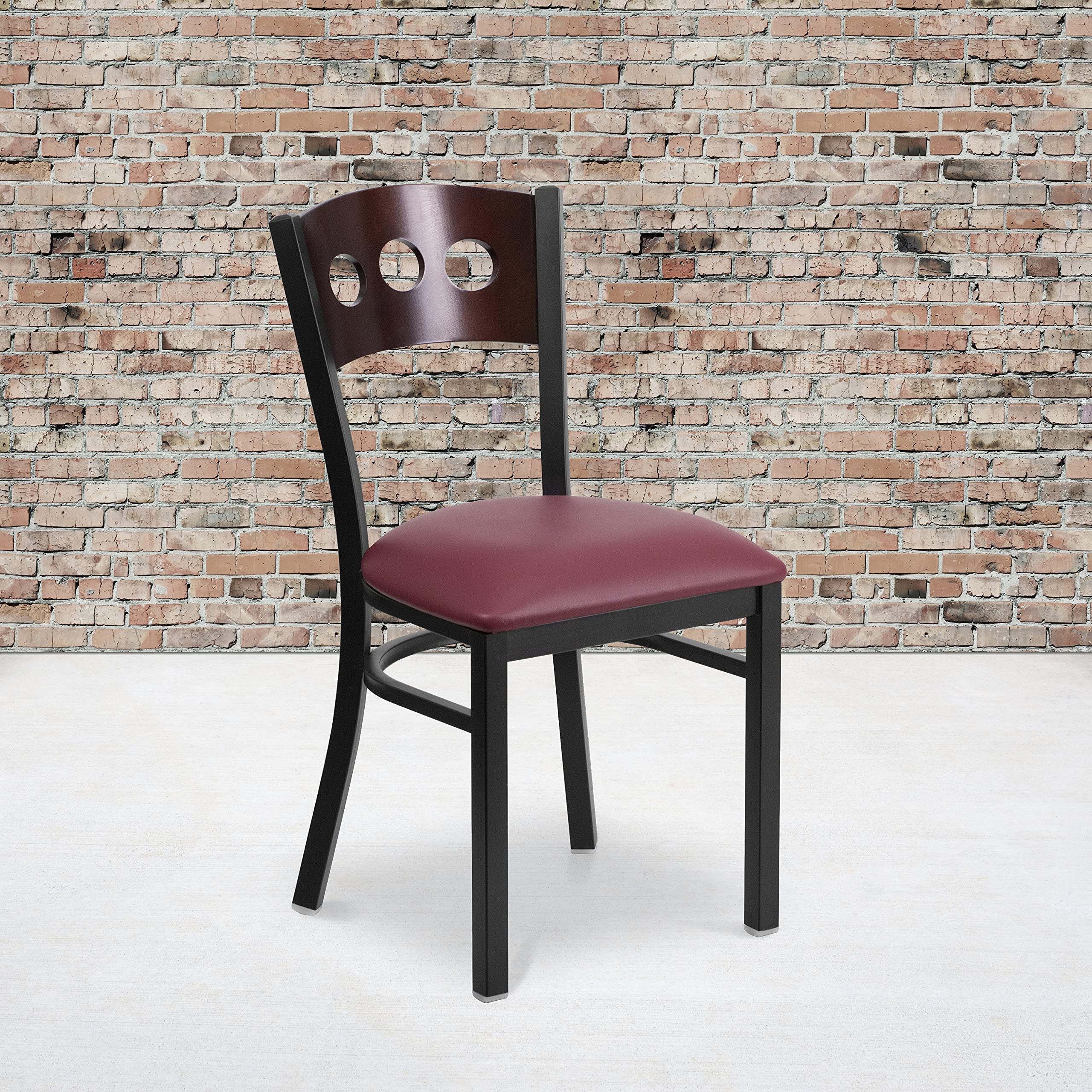 Flash Furniture HERCULES Series Black 3 Circle Back Metal Restaurant Chair - Walnut Wood Back, Burgundy Vinyl Seat