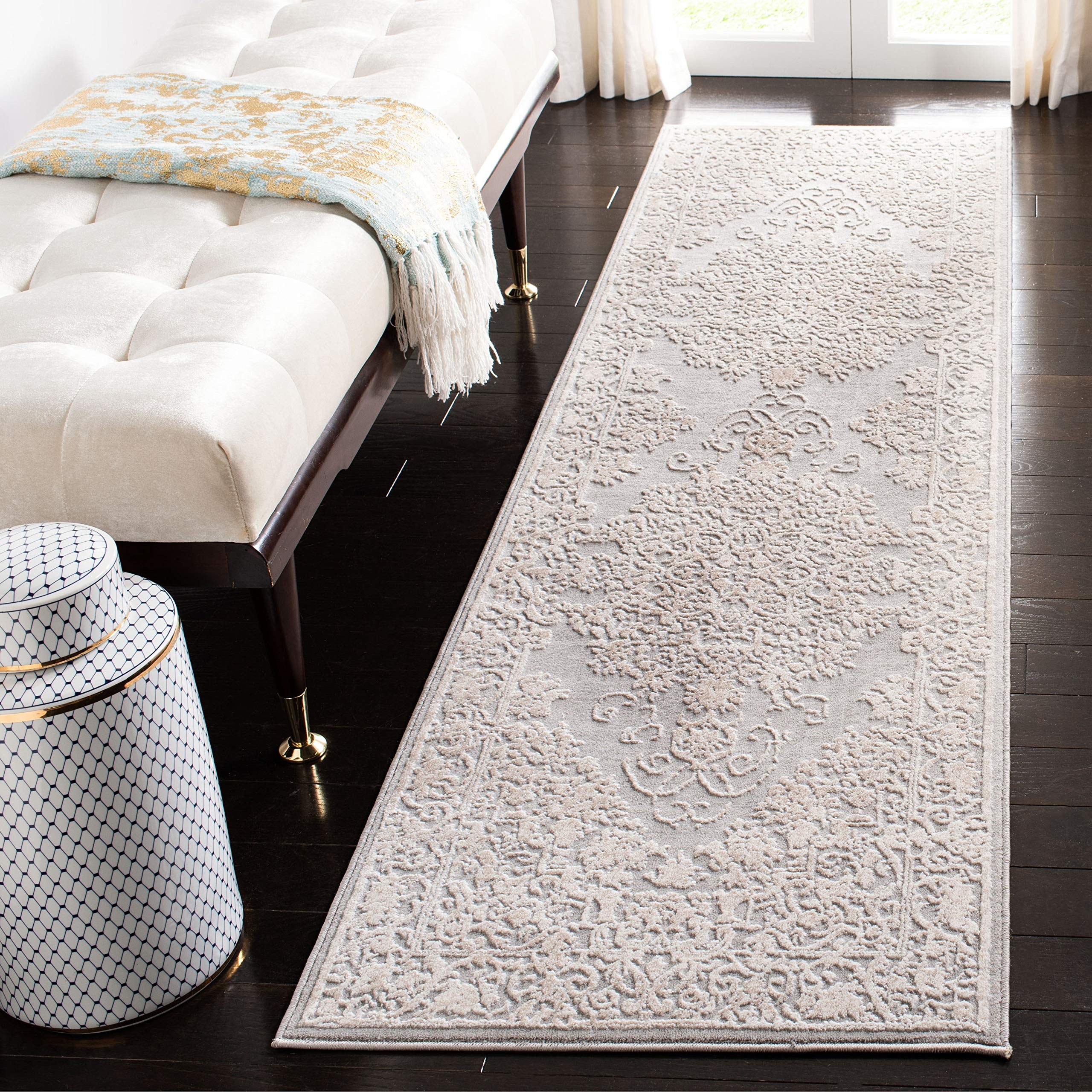 SAFAVIEH Reflection Collection Runner Rug - 23 x 12, Light Grey & Cream, Vintage Distressed Design, Non-Shedding & Easy Care, 