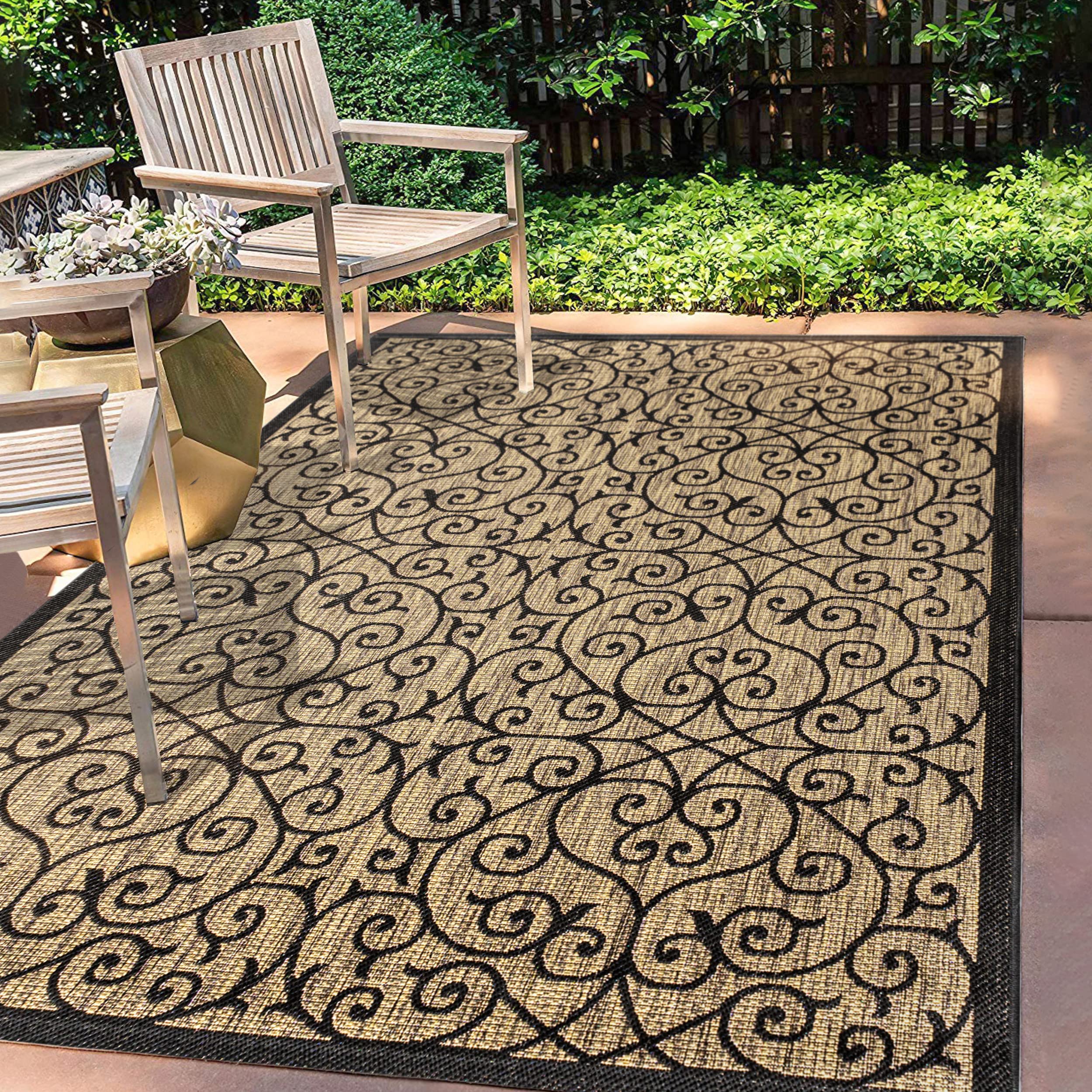 Jonathan Y Smb107A-9 Madrid Vintage Filigree Textured Weave Indoor Outdoor Area-Rug Classic Coastal Easy-Cleaning Bedroom Kitche