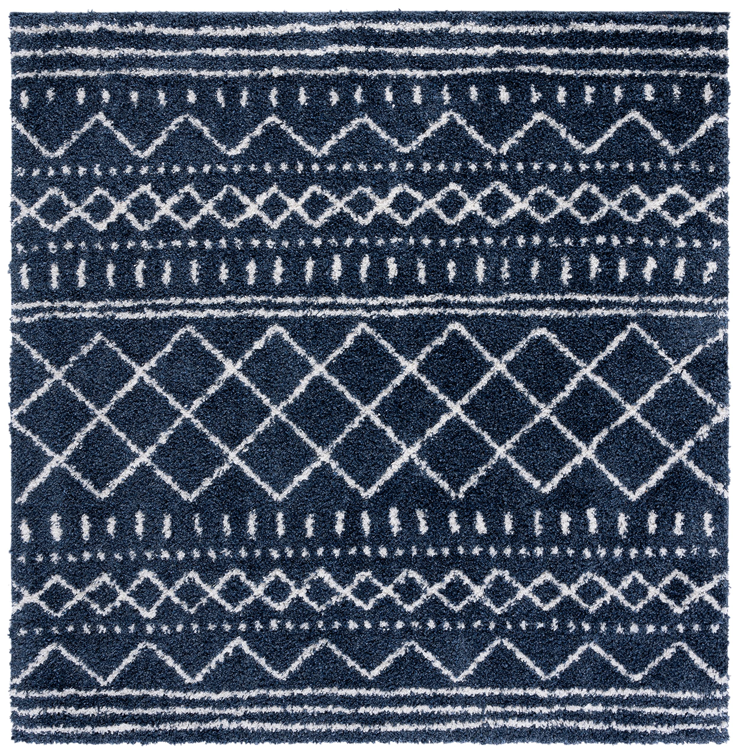 SAFAVIEH Arizona Shag Collection Area Rug - 32 Square, Slate Blue & Ivory, Moroccan Design, 1.6-inch Thick, Non-Shedding, Ideal