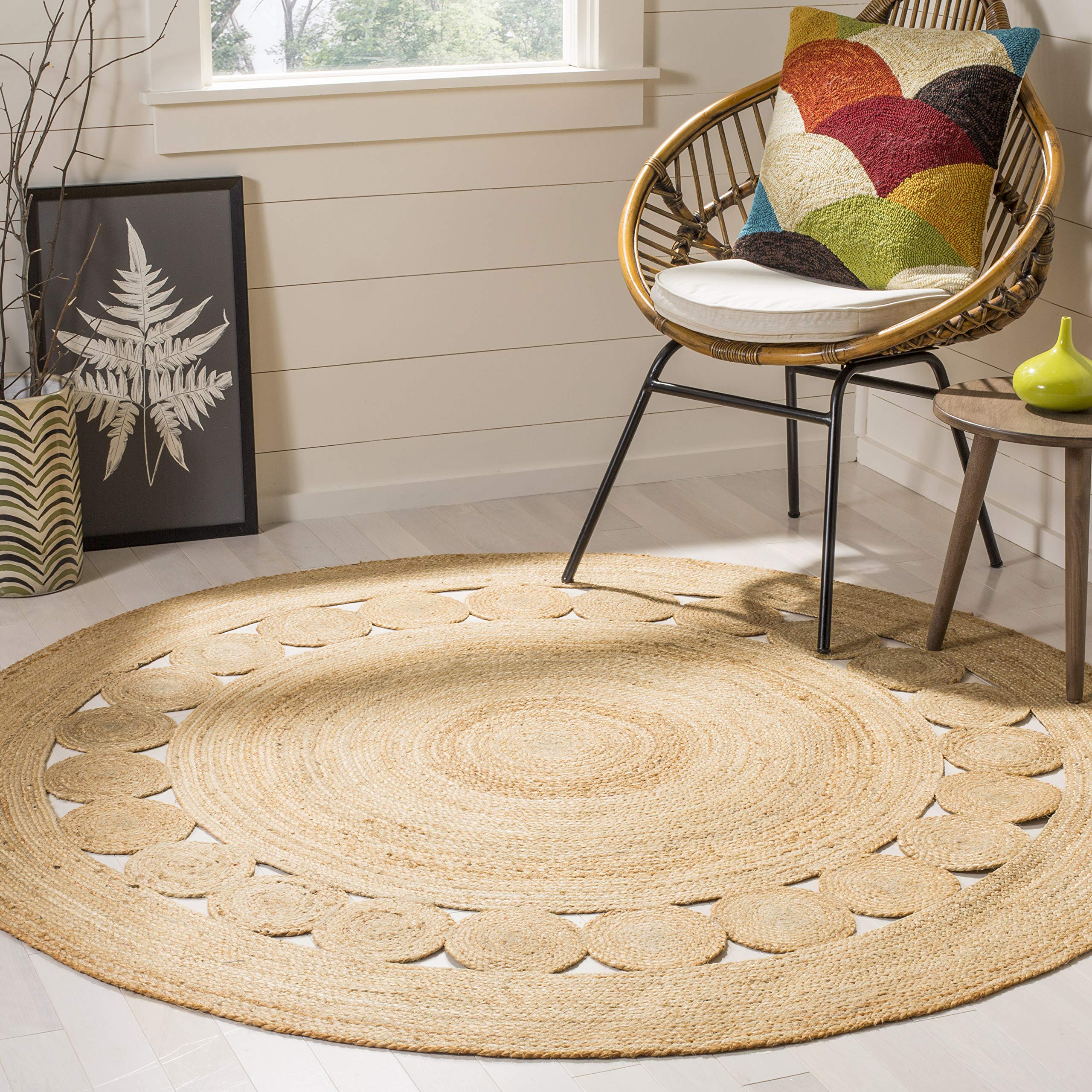 SAFAVIEH Natural Fiber Collection Area Rug - 6 Round, Natural, Handmade Boho Charm Farmhouse Jute, Ideal for High Traffic Areas