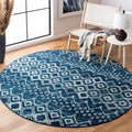 SAFAVIEH Amsterdam Collection 5'1'' Round Navy/Beige AMS108N Moroccan Boho Non-Shedding Living Room Dining Bedroom Area Rug