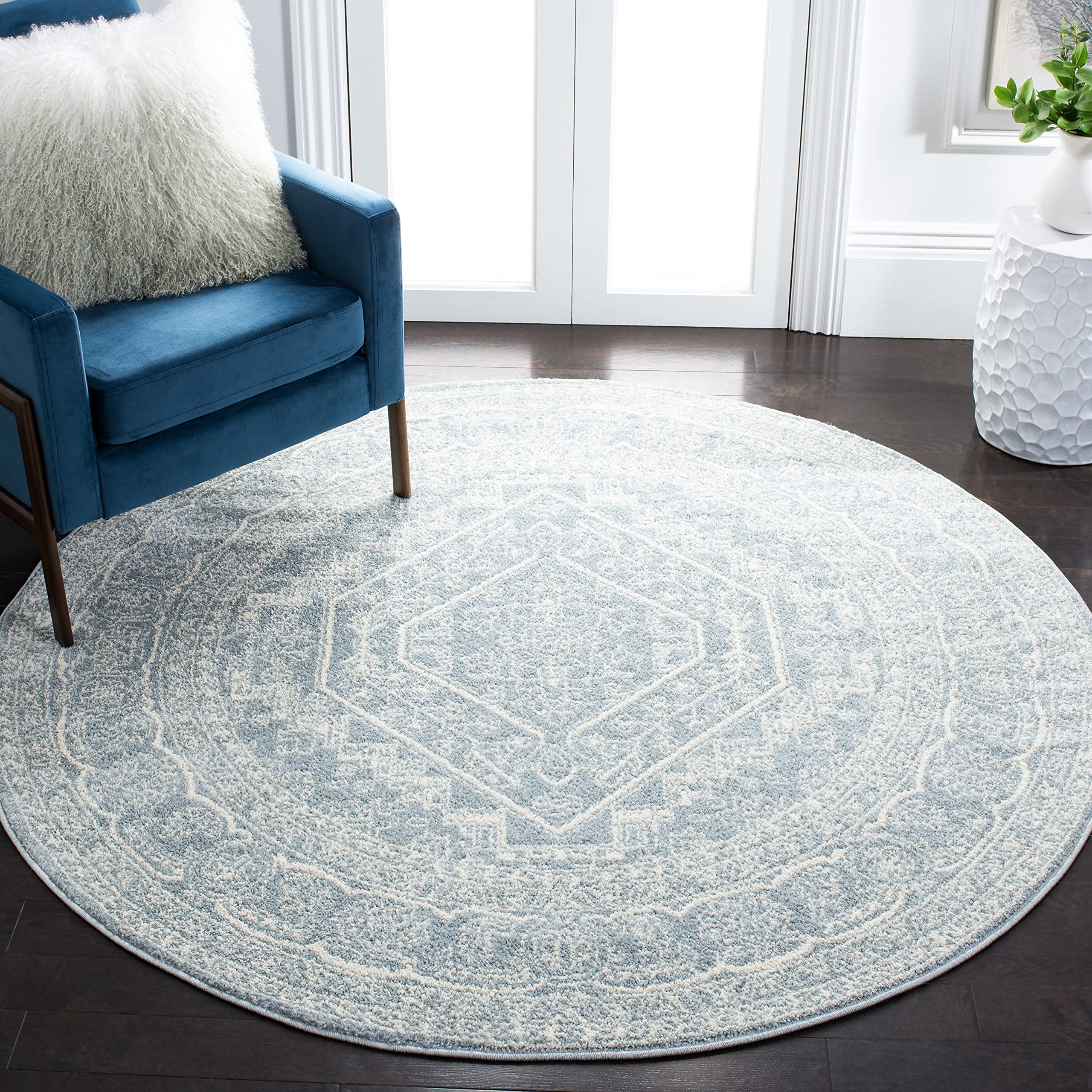 SAFAVIEH Adirondack Collection 10 Round Slate / Ivory ADR108T Oriental Medallion Non-Shedding Dining Room Entryway Foyer Living