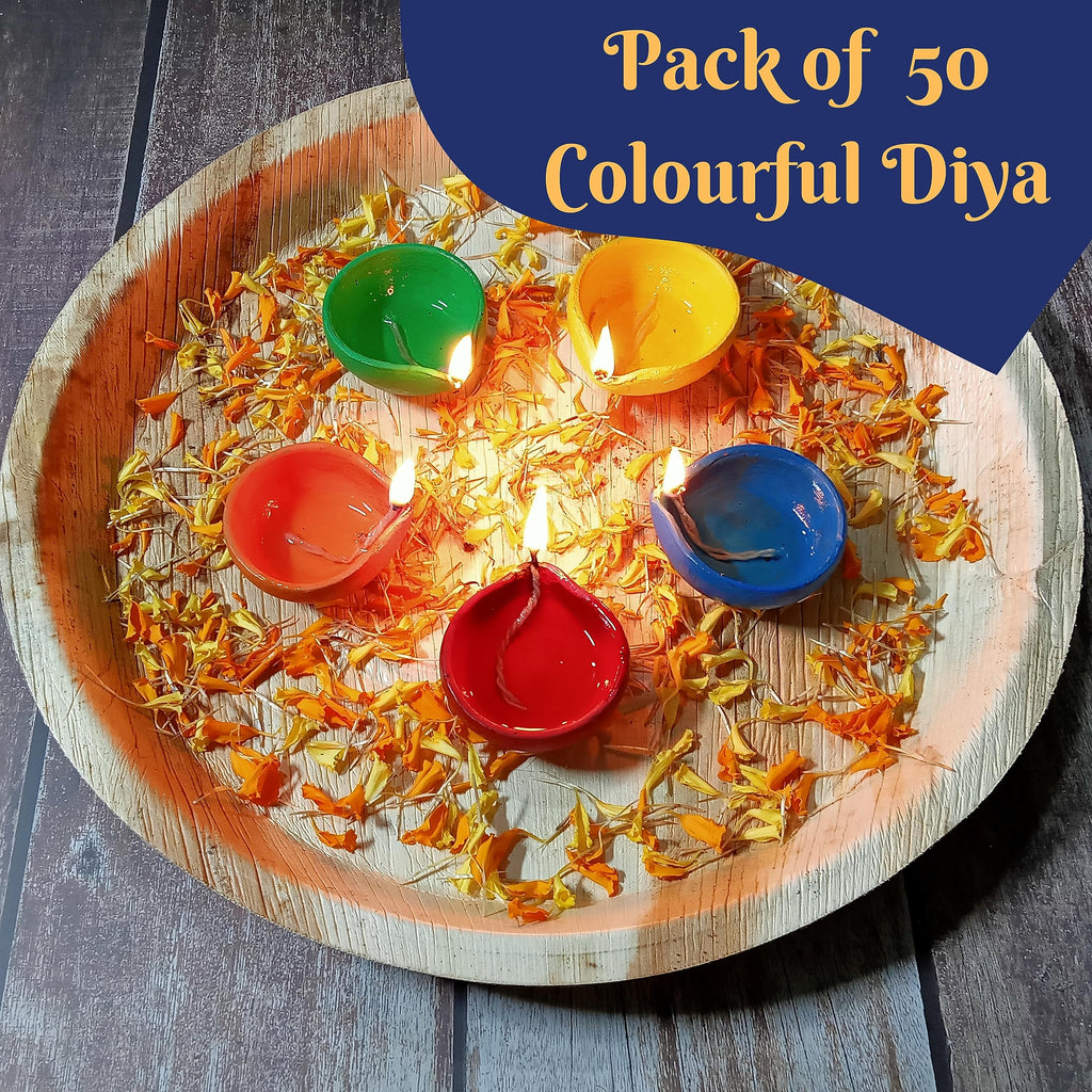 Indian Karigar Multicolour Handmade Clay Diyas/Lamps, Set Of 100 Lights Decoration