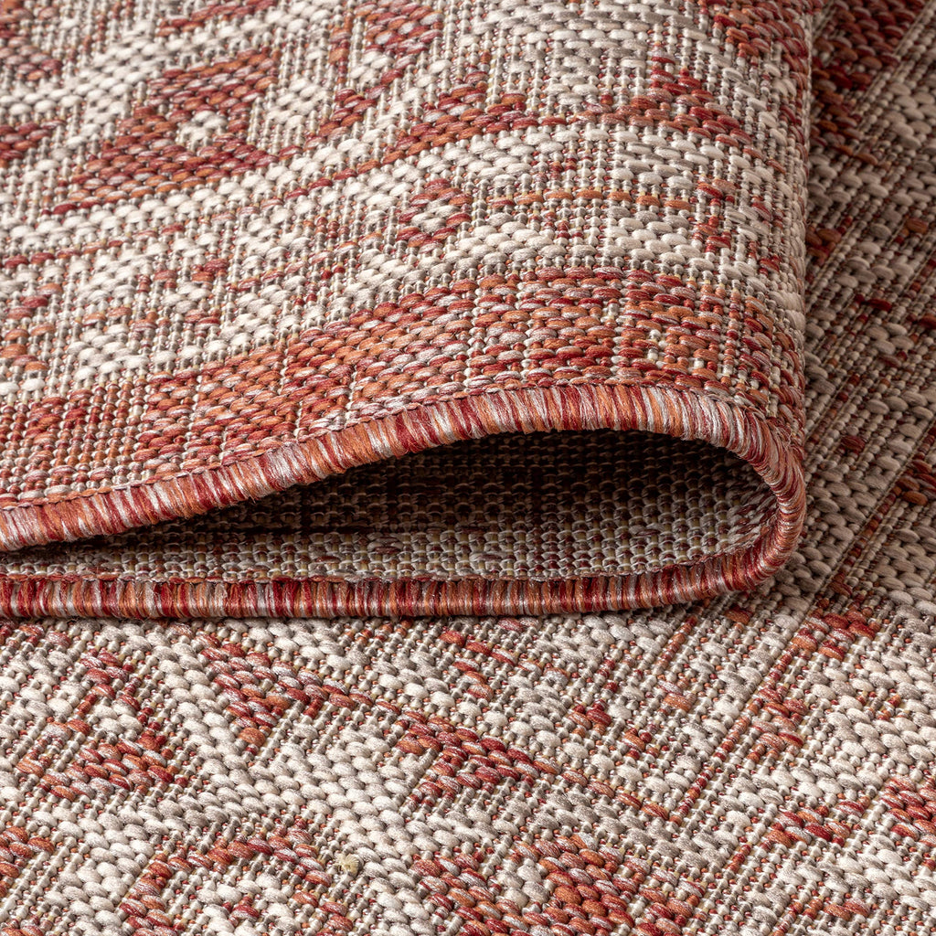 Jonathan Y Smb101A-5R Sinjuri Medallion Textured Weave Indoor Outdoor Area-Rug Coastal Bohemian Rustic Glam Easy Cleaning Bedroom Kitchen Backyard Patio Non Shedding, 5' Round, Red/Taupe