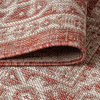 Jonathan Y Smb101A-5R Sinjuri Medallion Textured Weave Indoor Outdoor Area-Rug Coastal Bohemian Rustic Glam Easy Cleaning Bedroom Kitchen Backyard Patio Non Shedding, 5' Round, Red/Taupe