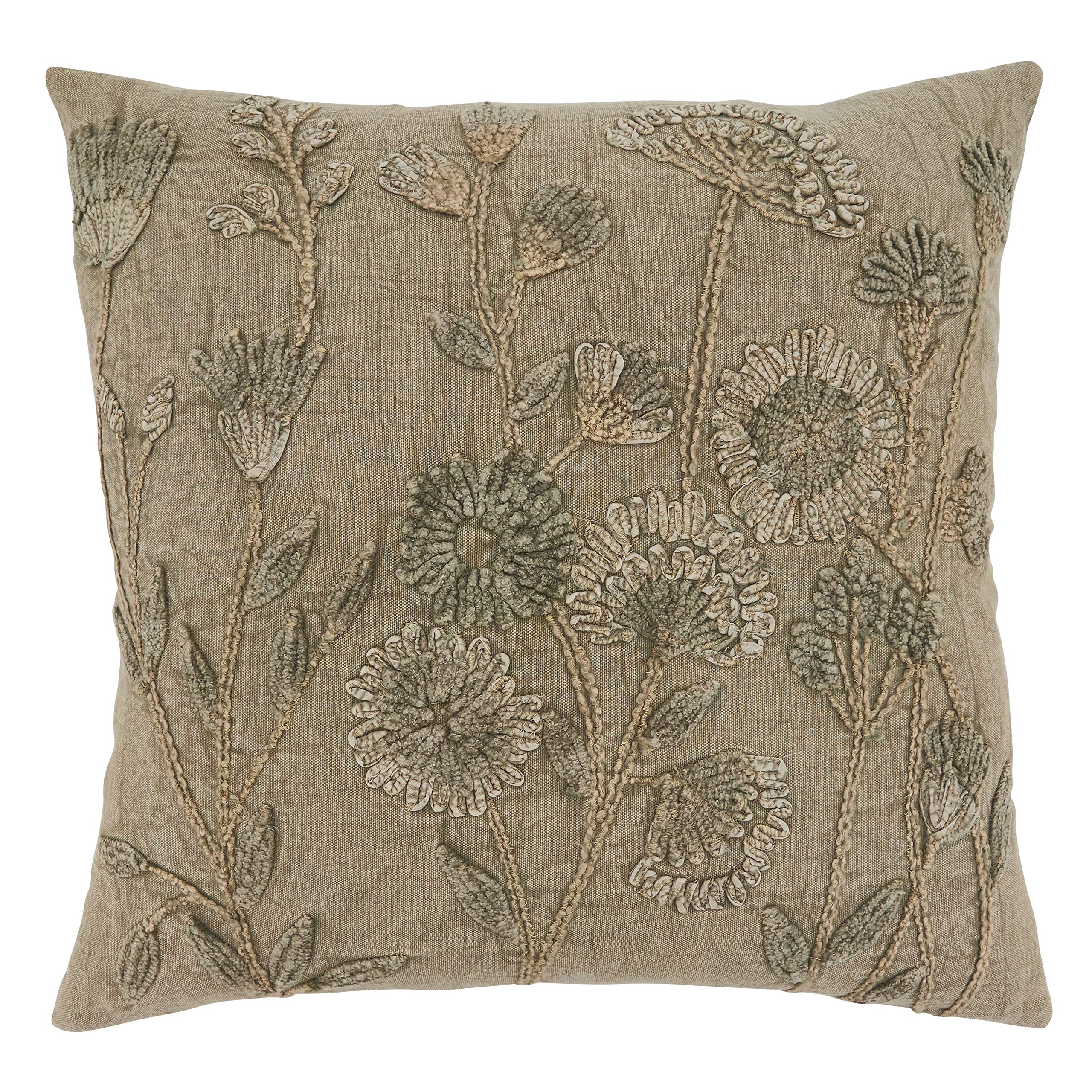 Saro Lifestyle Genevieve Collection Stone Washed Floral Pillow Cover, 20', Taupe