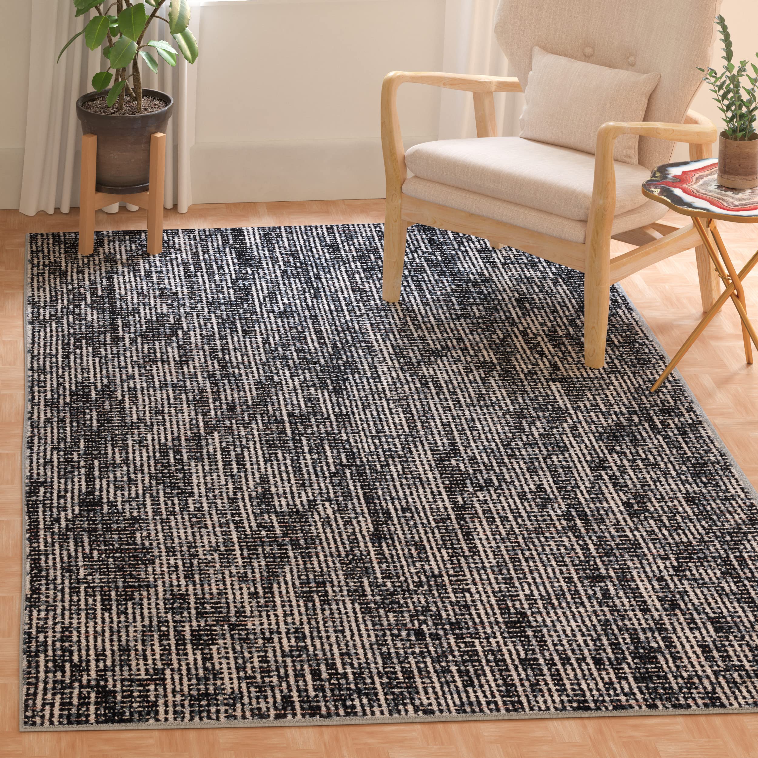SAFAVIEH Abstract Collection Accent Rug - 4' x 6', Black & Grey, Handmade Wool, Ideal for High Traffic Areas in Entryway, Living
