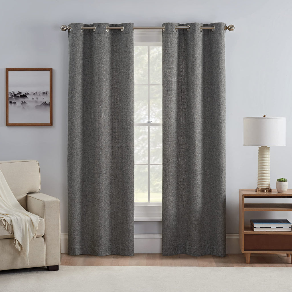 Eclipse Carter Draftstopper Light Filtering Grommet Lined Window Curtains For Living Room (2 Panels), 37 In X 84 In, Charcoal