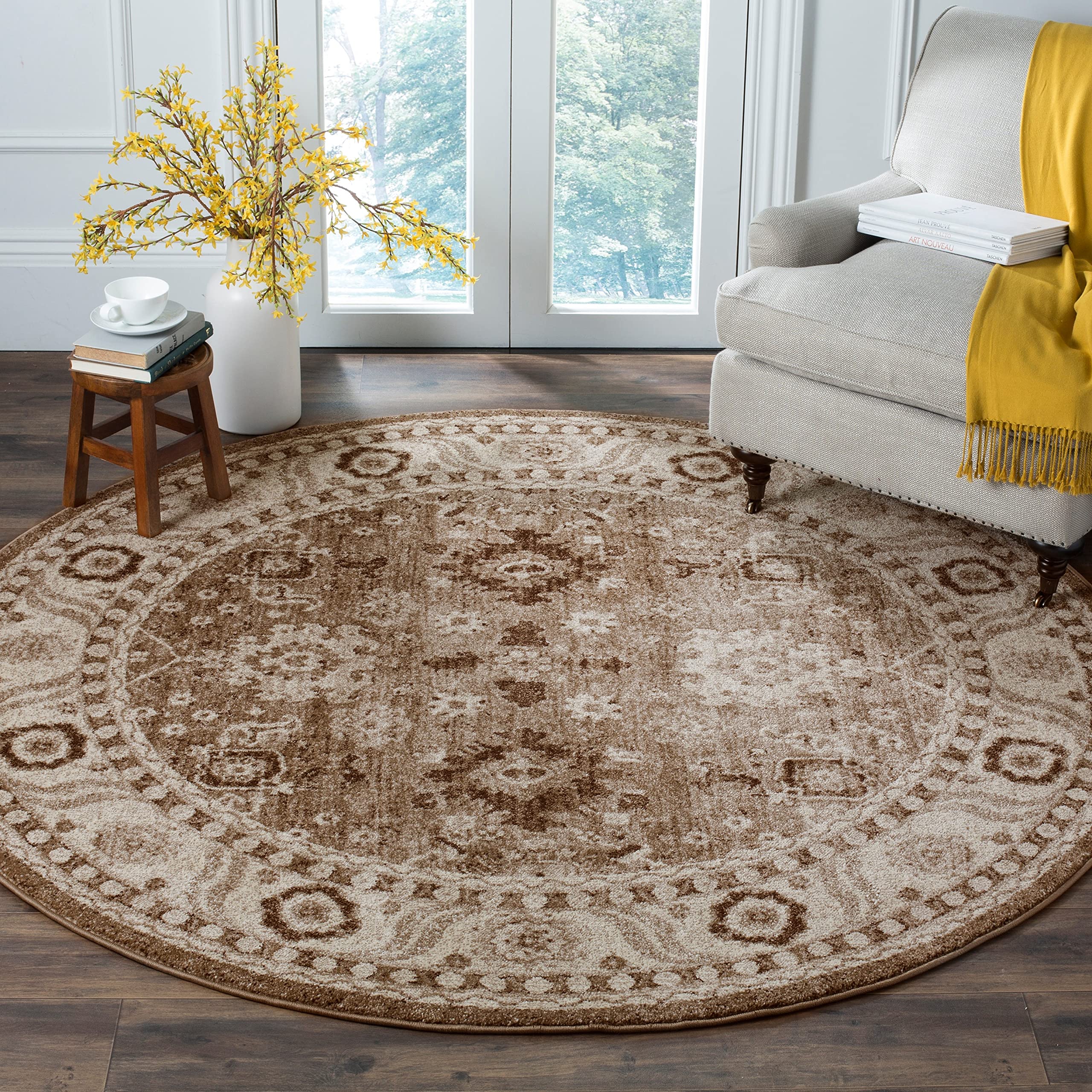 SAFAVIEH Vintage Hamadan Collection 3 Round Taupe VTH214T Oriental Traditional Persian Non-Shedding Dining Room Entryway Foyer 