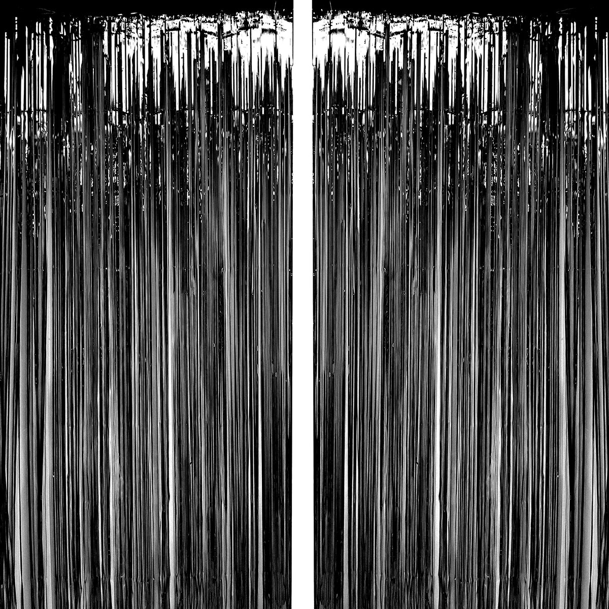 Black Foil Fringe Curtains Metallic Tinsel Foil Fringe Curtains Happy Birthday Baby shower Retirement Bachelorette Halloween New