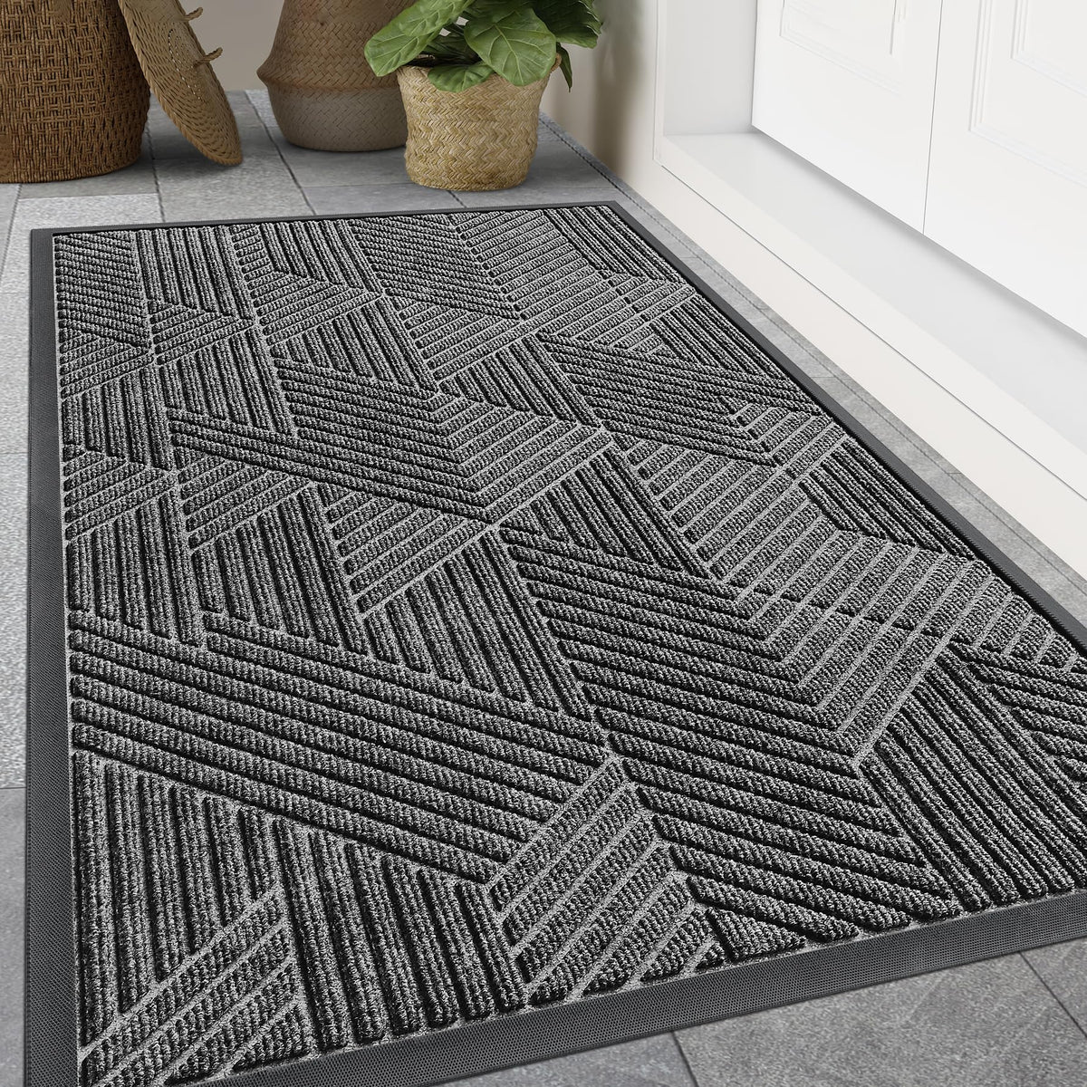 Smiry Front Door Mat Outside Entrance, Heavy Duty Natural Rubber Mat, Sturdy Trap Dirt And Moisture Indoor Outdoor Door Mat, Easy Clean Low Profile Doormat Outdoor Entrance, 47X32 Inch, Silver Grey