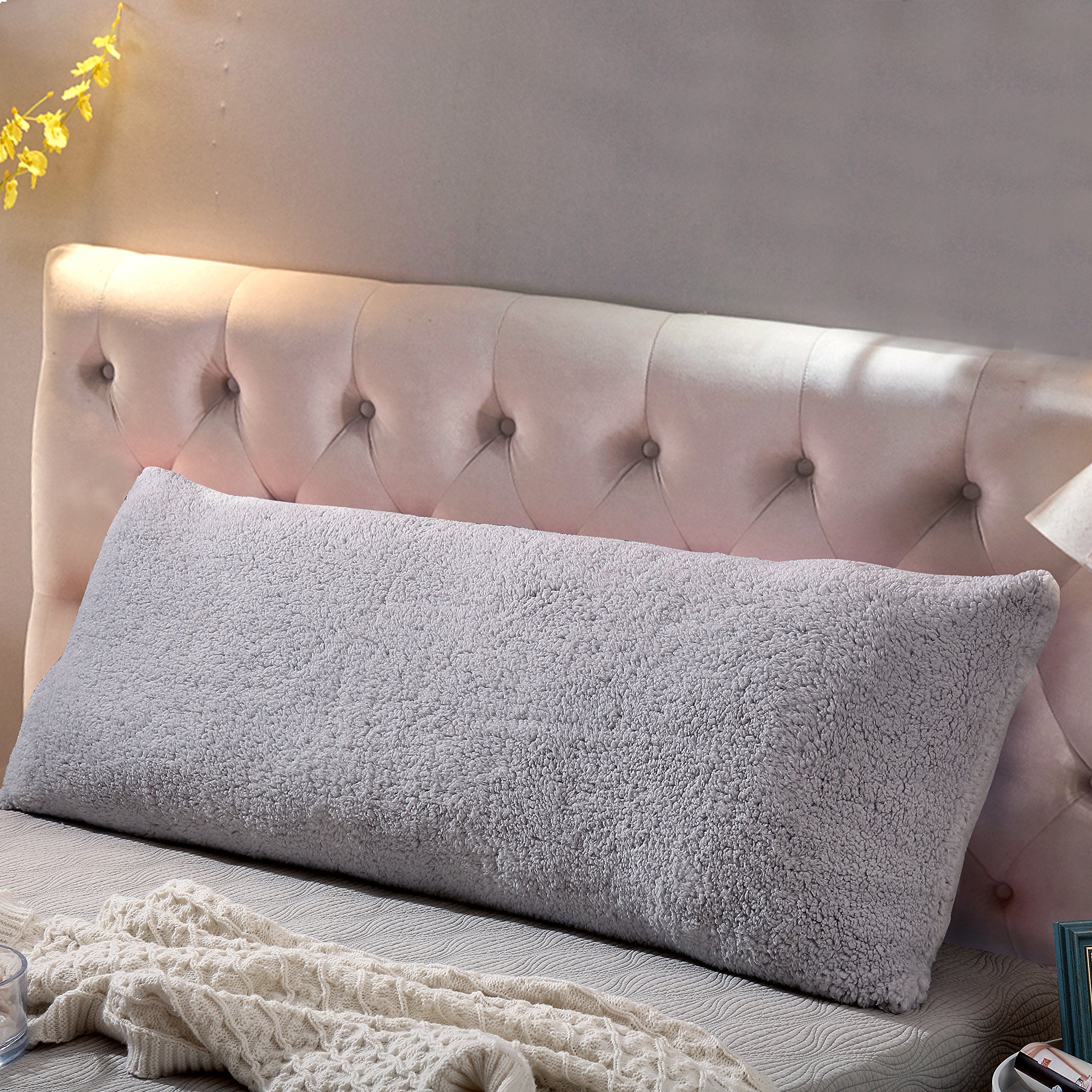 Reafort Ultra Soft Sherpa Body Pillow Cover/Case With Zipper Closure 21'X54' (21'X54' Body Pillow Cover, Silver Grey)