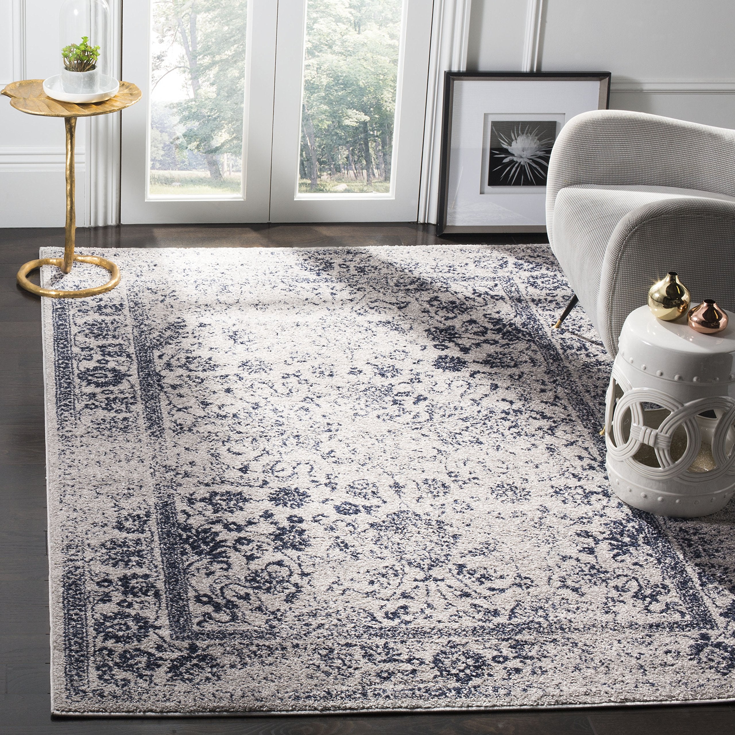 SAFAVIEH Adirondack Collection Area Rug - 10 x 14, Grey & Navy, Oriental Distressed Design, Non-Shedding & Easy Care, Ideal fo