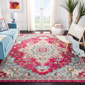 SAFAVIEH Madison Collection Area Rug - 10 x 14, Fuchsia & Blue, Boho Chic Medallion Distressed Design, Non-Shedding & Easy Car