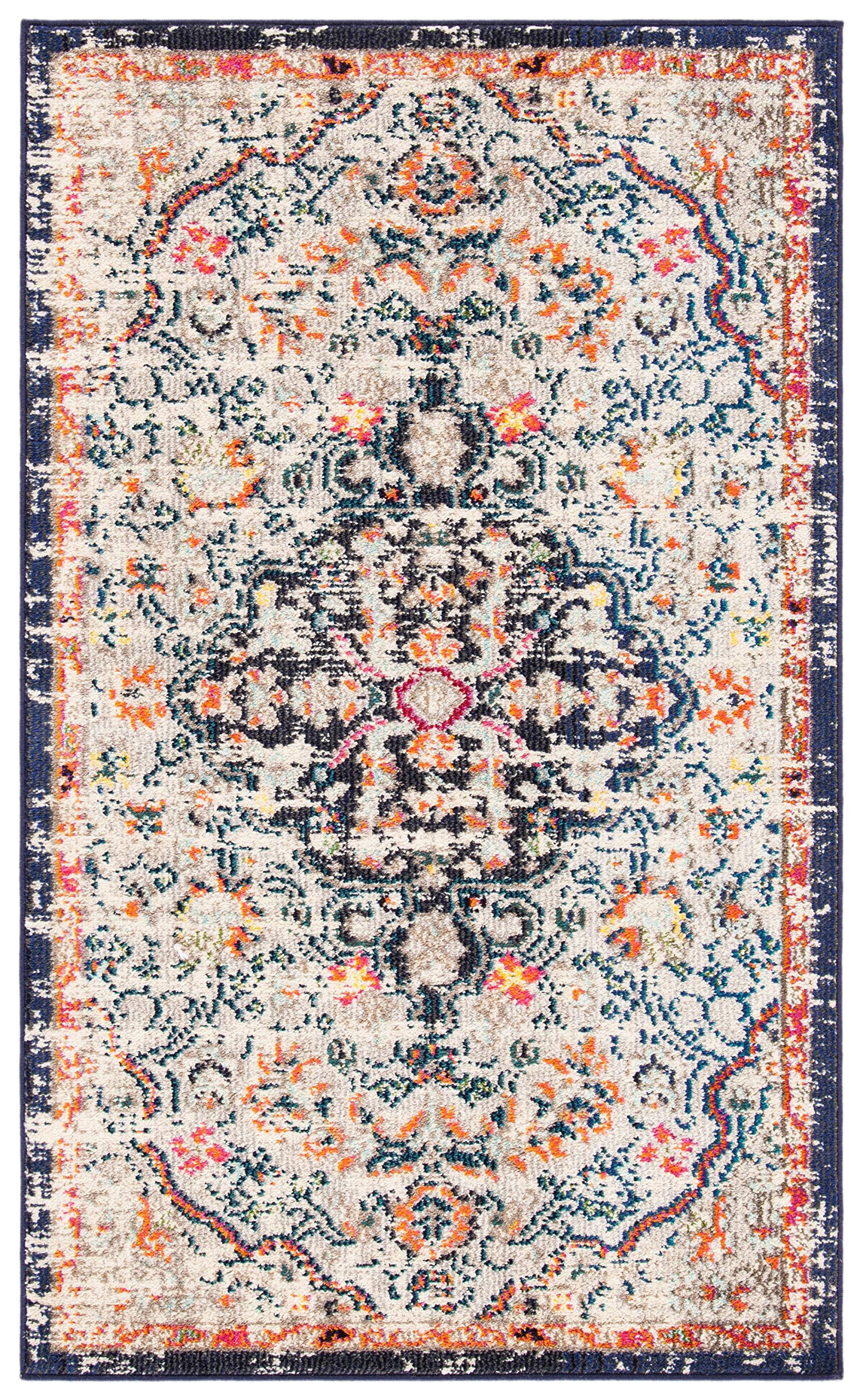 SAFAVIEH Madison Collection Accent Rug - 22 x 4, Beige & Black, Medallion Distressed Design, Non-Shedding & Easy Care, Ideal f